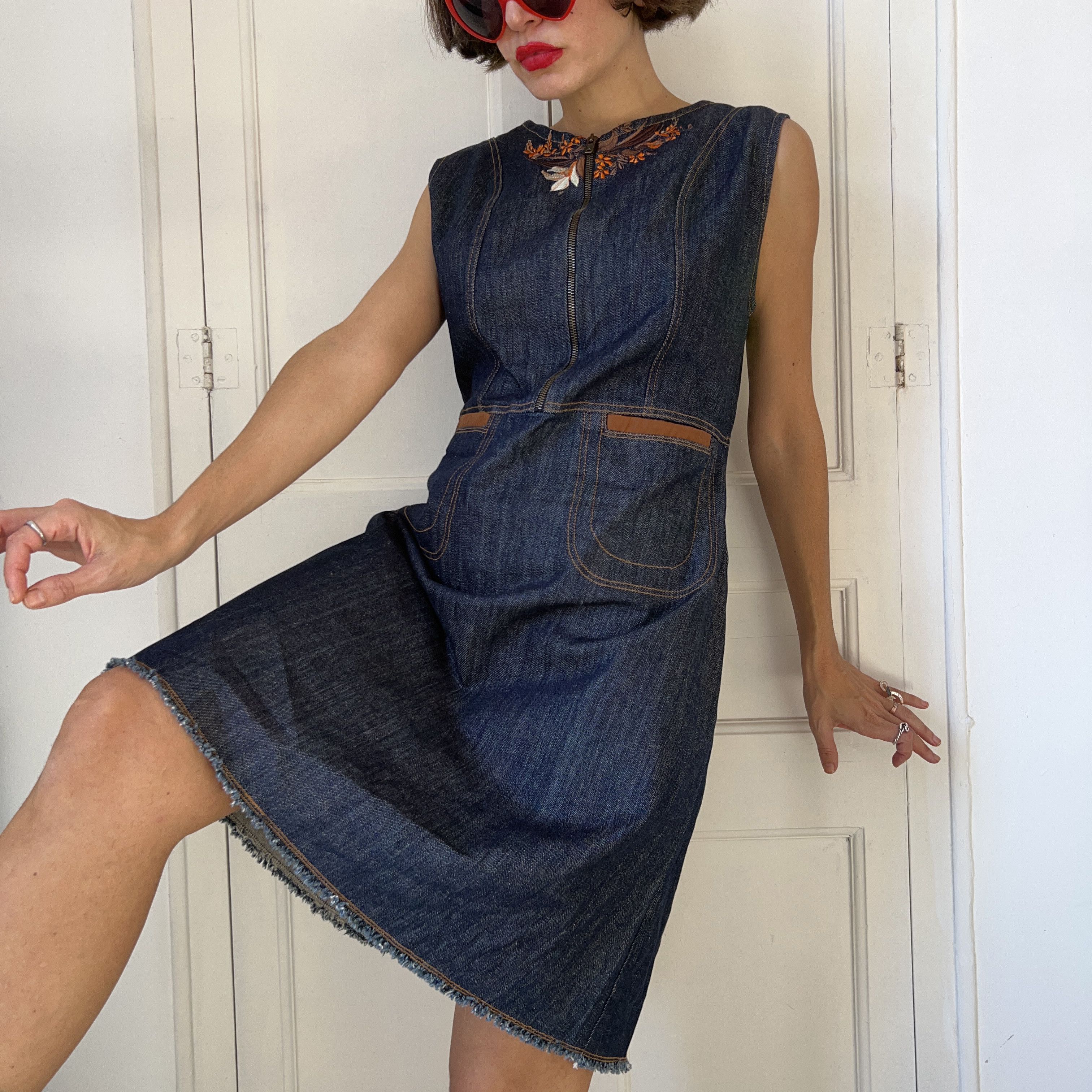 Vintage Vintage 70s Denim Shift Dress Size L / US 10 / IT 46 - 4 Thumbnail