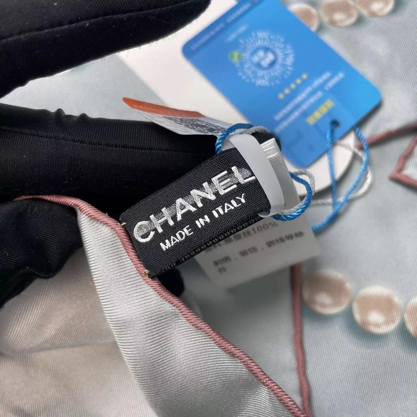 Chanel Chanel 19B Light Blue Pearl Silk Scarf 90x90 Size ONE SIZE - 3 Thumbnail