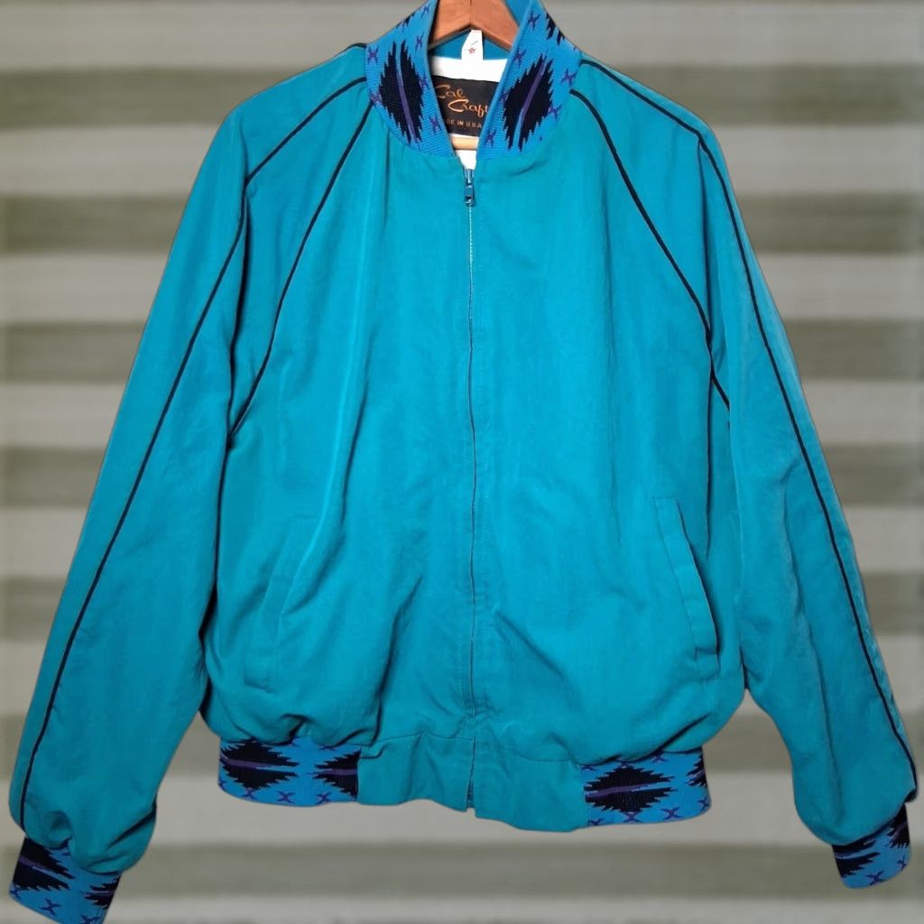 Vintage VINTAGE Cal Craft Jacket Men XL Blue Southwestern Western Bomber Jacket Size US XL / EU 56 / 4 - 1 Thumbnail
