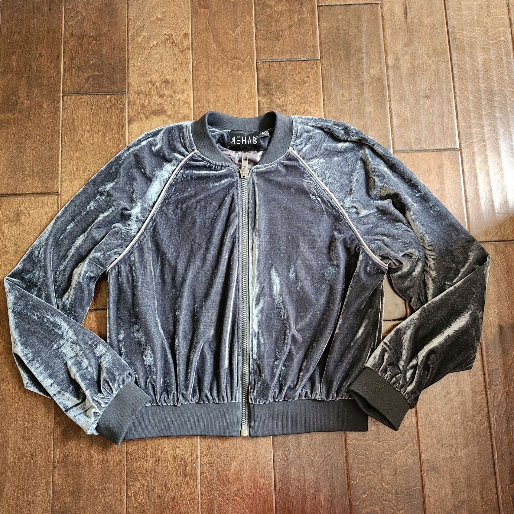 Velour Rehab Womens Jacket Velour Velvet Zip Blue Gray Long Sleeve M Regular Zip Front Size M / US 6-8 / IT 42-44 - 2 Thumbnail