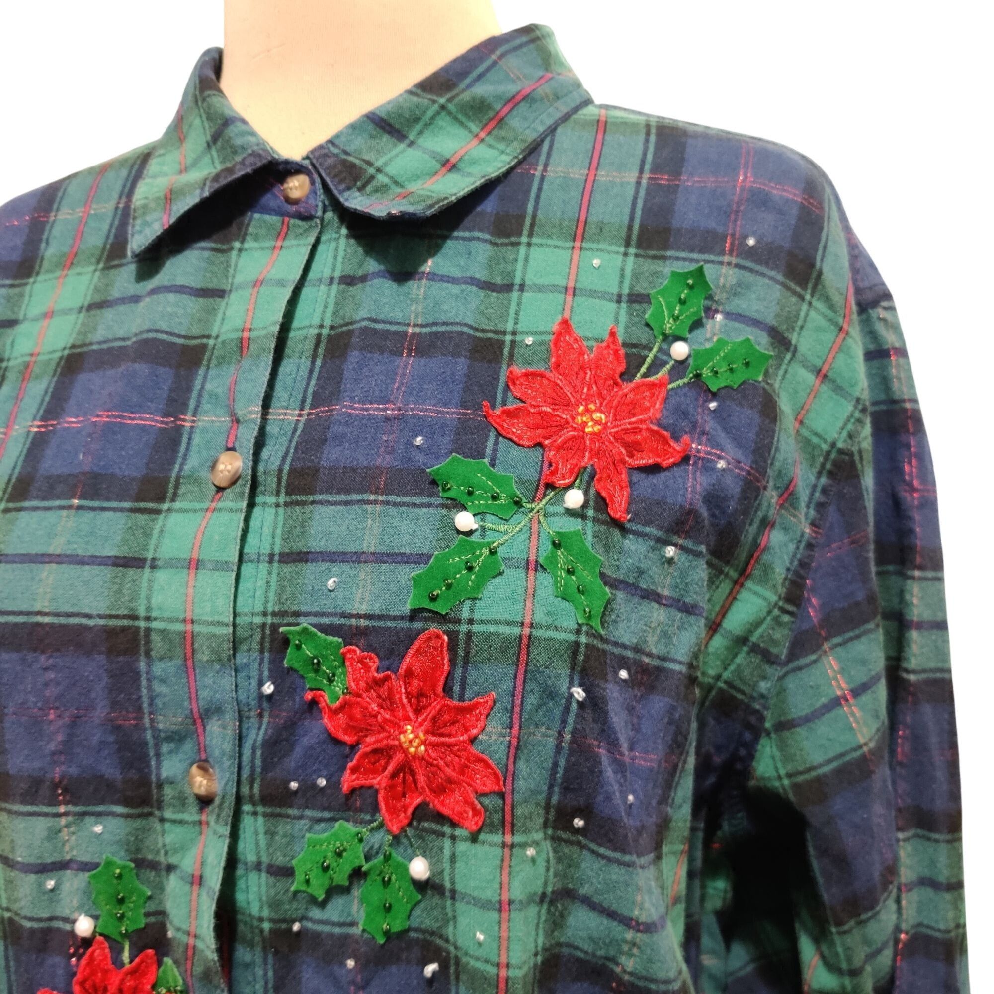 Vintage Vintage Victoria Jones Plus Size 2X Green Plaid Poinsettia B Size XXL / US 16-18 / IT 52-54 - 2 Thumbnail