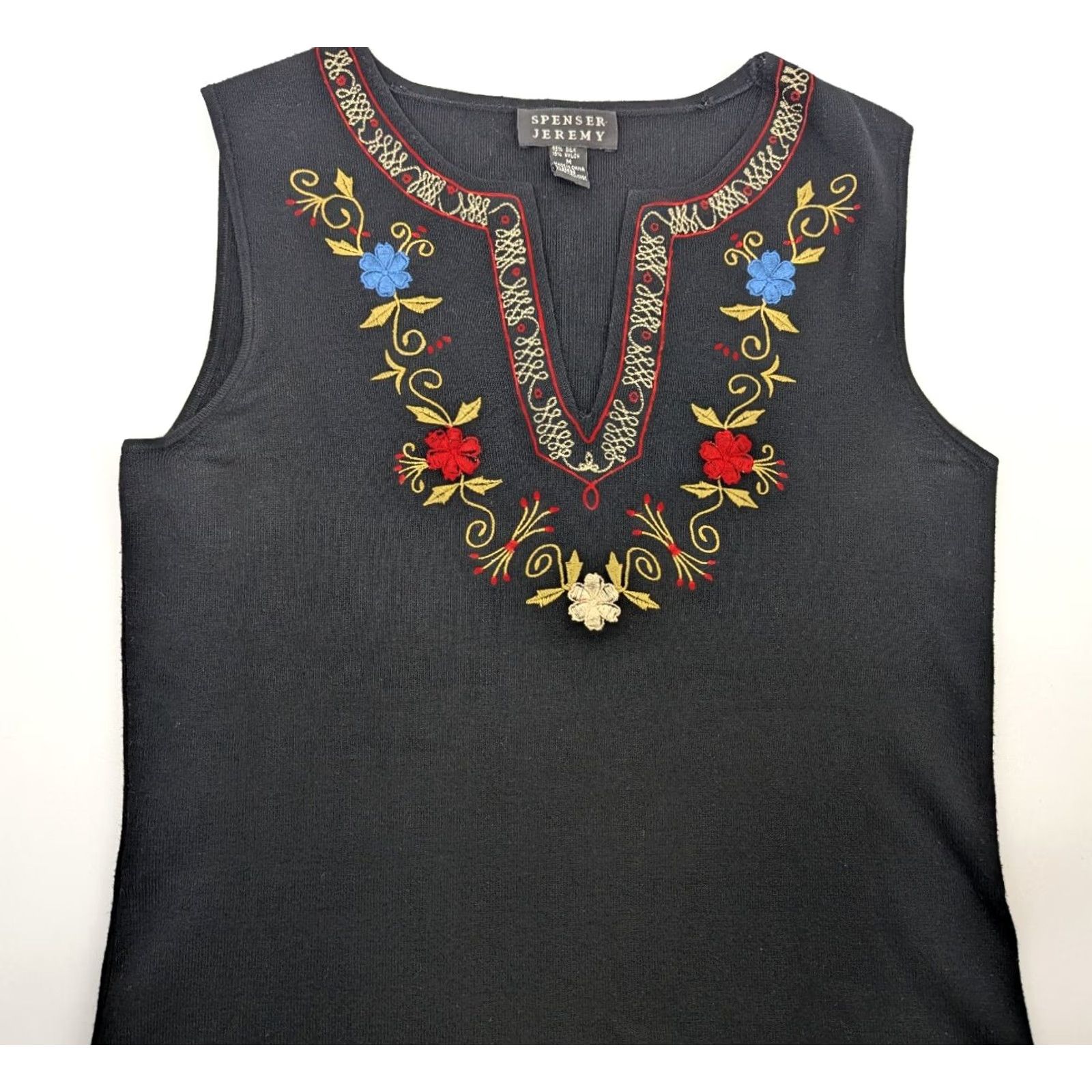 Vintage Spenser Jeremy Floral Embroidered Silk Vest Ribbed V-Neck Black Size L Women Sleeveless Size L / US 10 / IT 46 - 5 Thumbnail