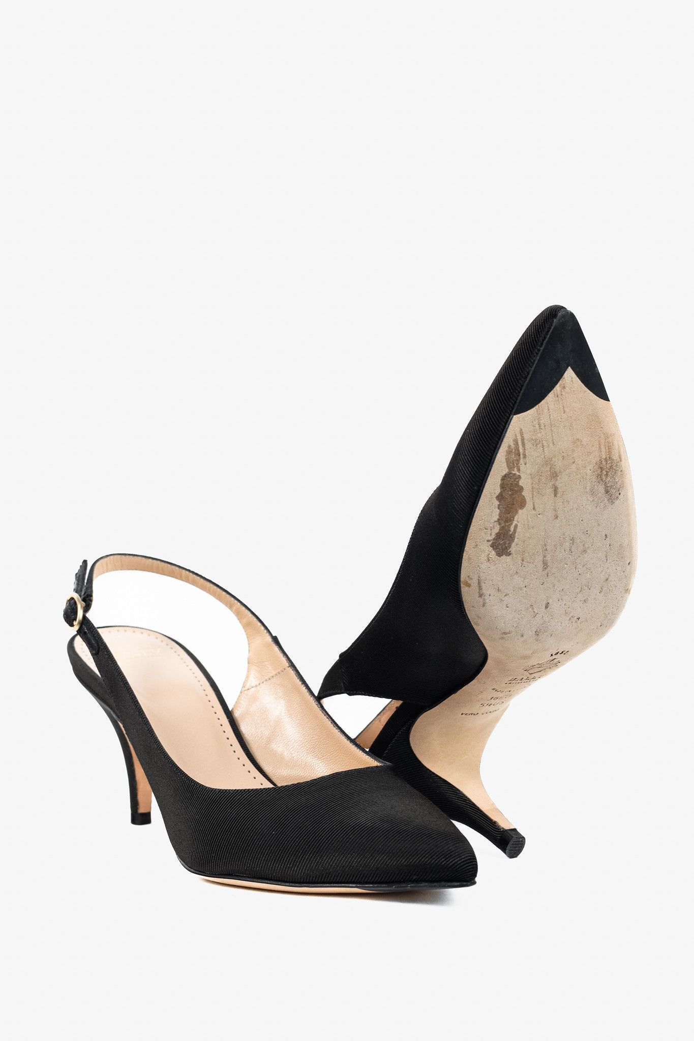 Bally Bally Ciel Black Fabric Slingback Pointed-Toe Heels Size US 5.5 / IT 35.5 - 4 Thumbnail