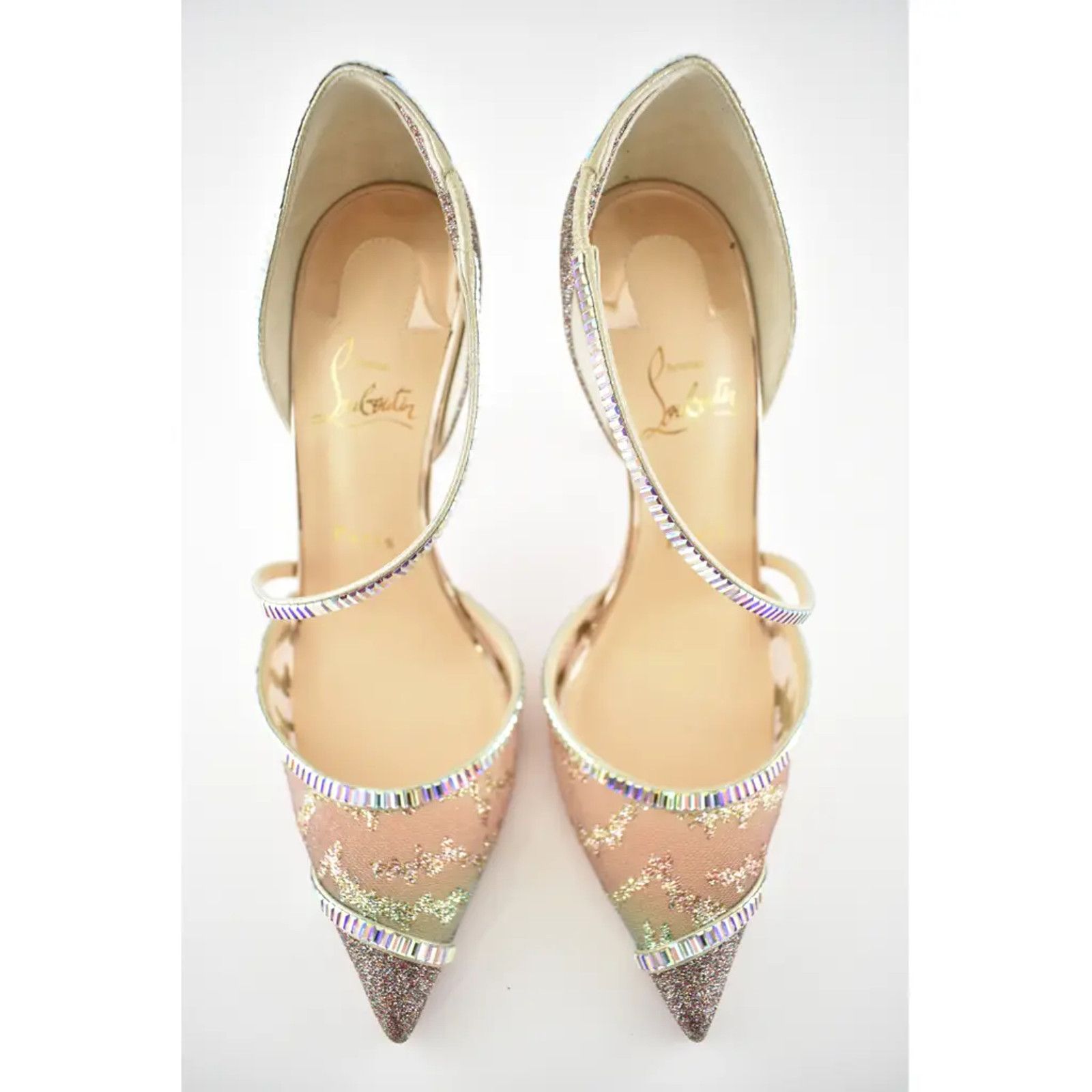 Christian Louboutin Chiara Diams 100 Glitter Crystal Cross Strap Heel Pump 39 Size US 9 / IT 39 - 8 Thumbnail