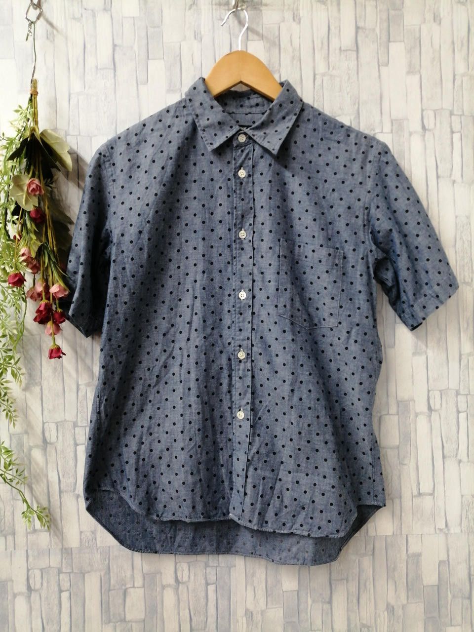 Comme des Garcons Polka Dot Short Sleeve Shirt Navy Black S