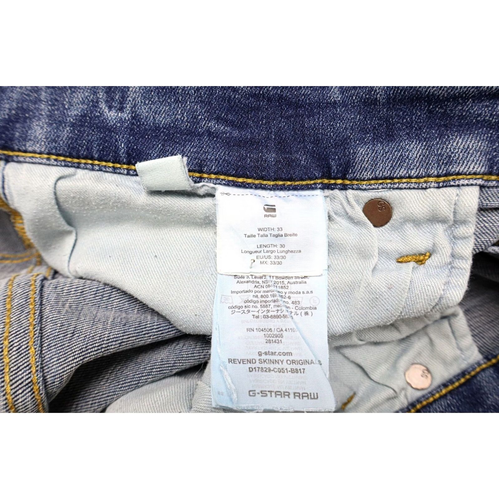 G-Star G-STAR Revend Skinny Originals Jeans Men's W33/L30 Blue Faded Whiskers Stretch Denim Slim Fit 5-Pocket Vintage No Womens Mens Size US 33 - 6 Thumbnail