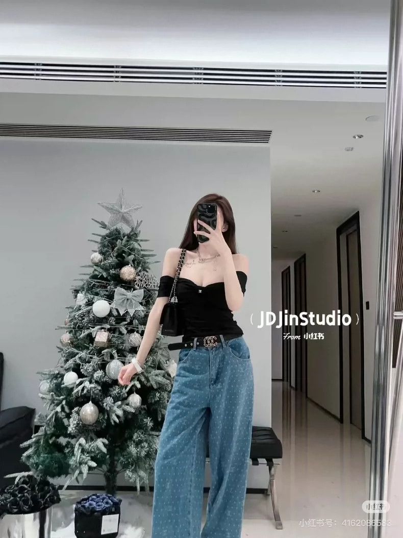Chanel Chanel Polka dot double C blue popular denim wide-leg pant Size 25" / US 0 / IT 36 - 3 Thumbnail