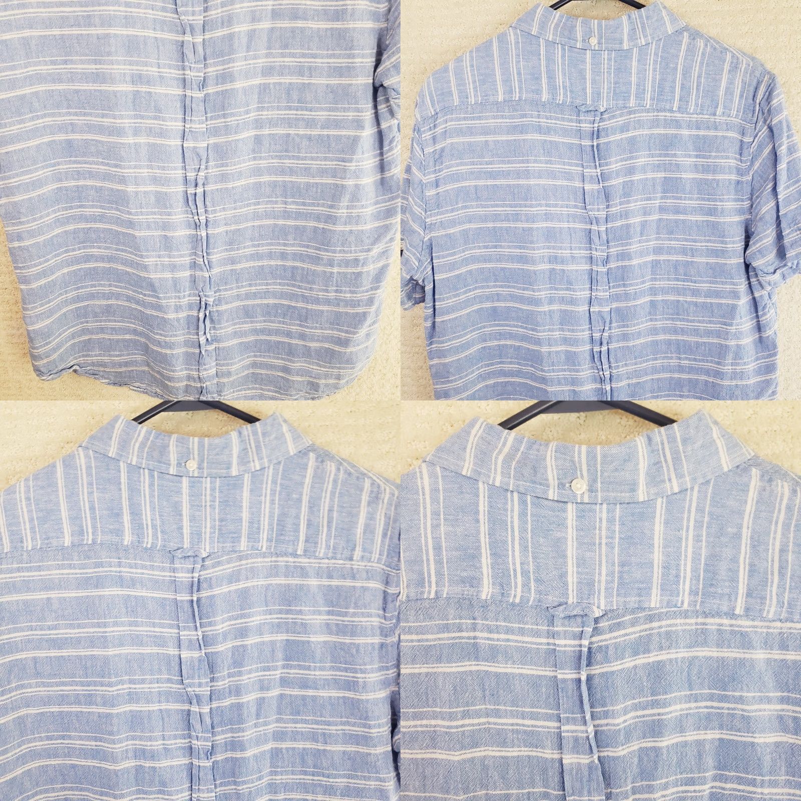 Ben Sherman Ben Sherman Mens L Blue Stripe Linen Blend Shirt Short Sleeve Collared Button-Up Casual Size US L / EU 52-54 / 3 - 8 Thumbnail