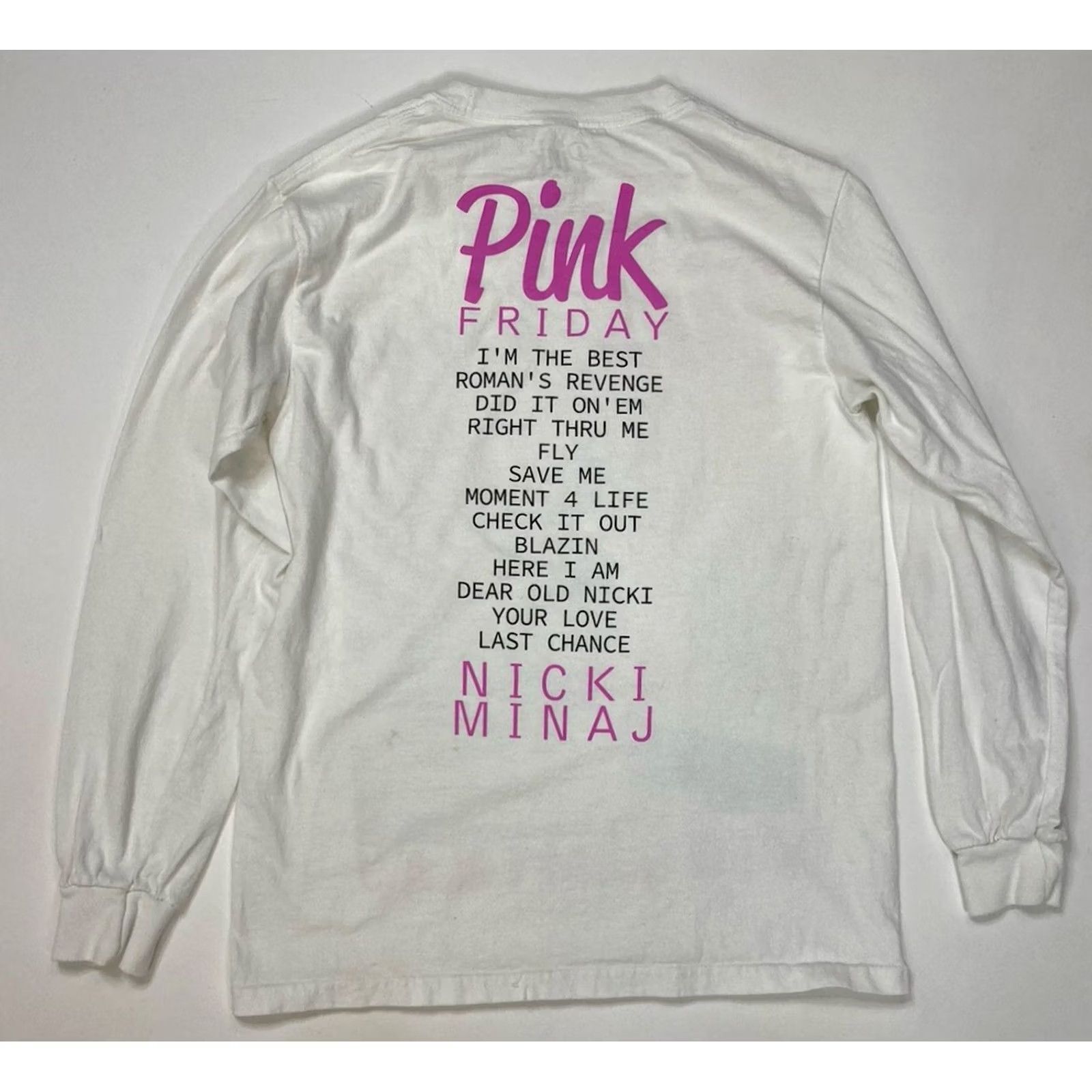 Pinko VINTAGE Nicki Minaj Pink Friday Graphic T-shirt Women Small White Long Sleeve Music Size S / US 4 / IT 40 - 3 Thumbnail