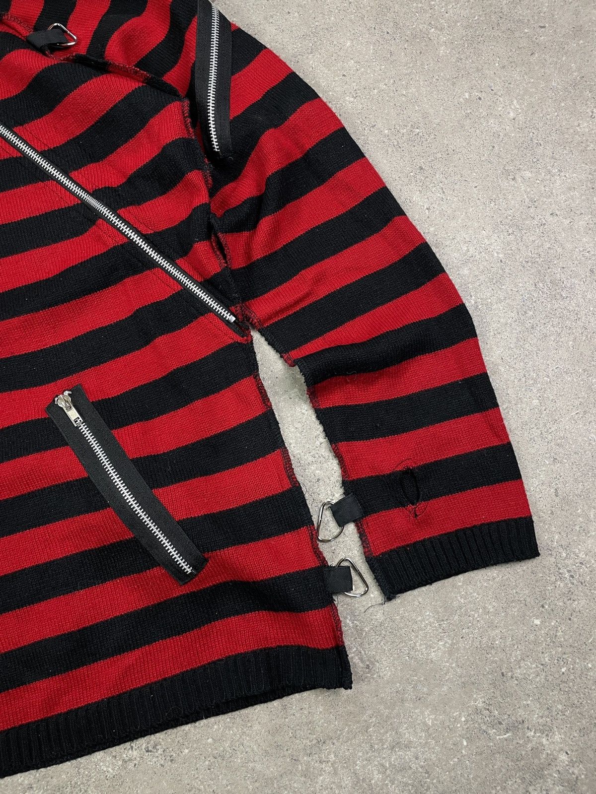 Japanese Brand × Vintage Vintage Goth Y2K Opium Striped Gringe Full Zip Sweater Size US L / EU 52-54 / 3 - 4 Thumbnail