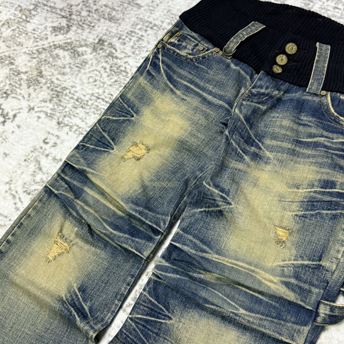 GOA 2000s Japanese Brand Mud Wash Distressed Hybrid Denim Pants Size 29" - 6 Thumbnail