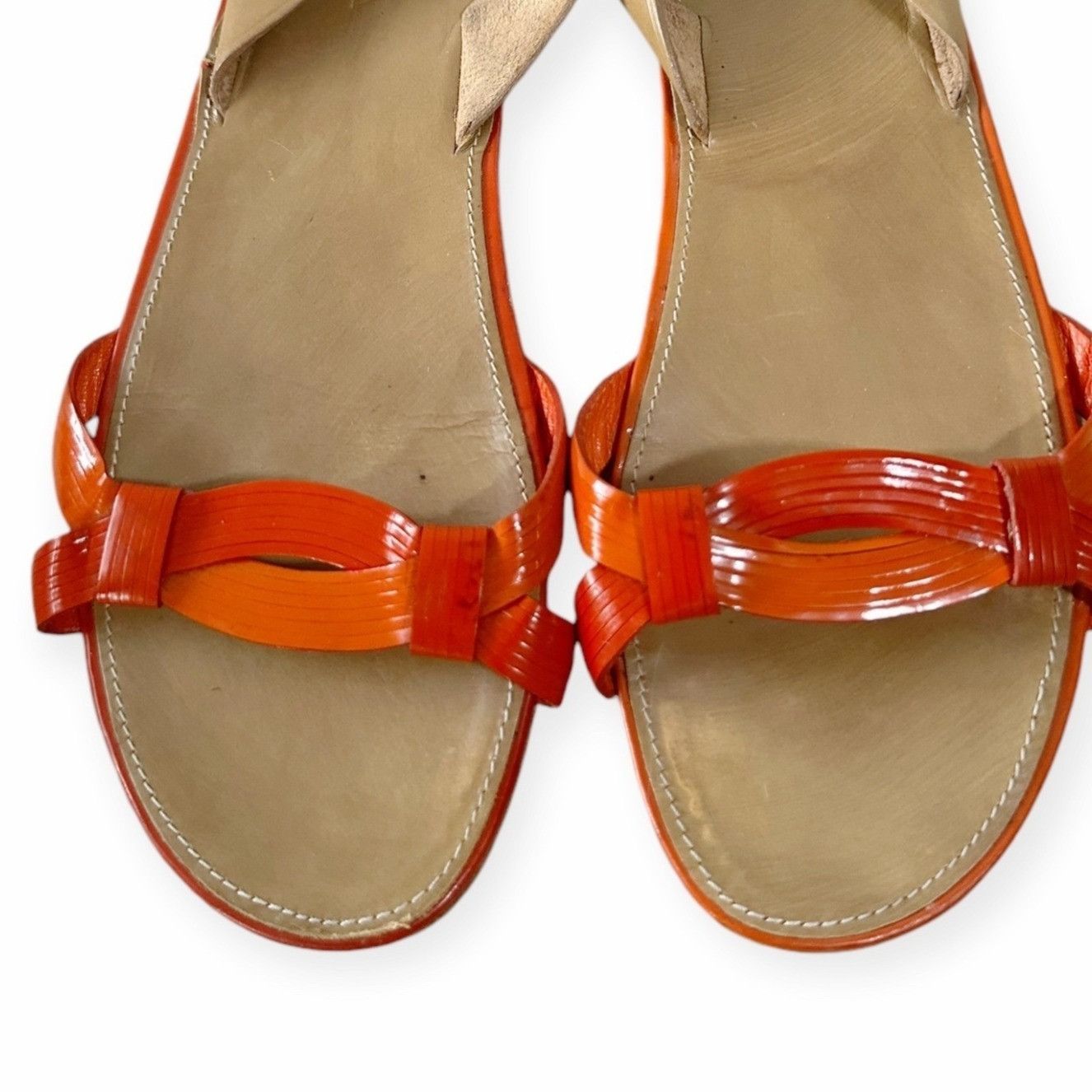Prada Prada Flat Sling Back Sandal, Orange Patent, Size 38.5 EU Size US 8.5 / IT 38.5 - 9 Thumbnail