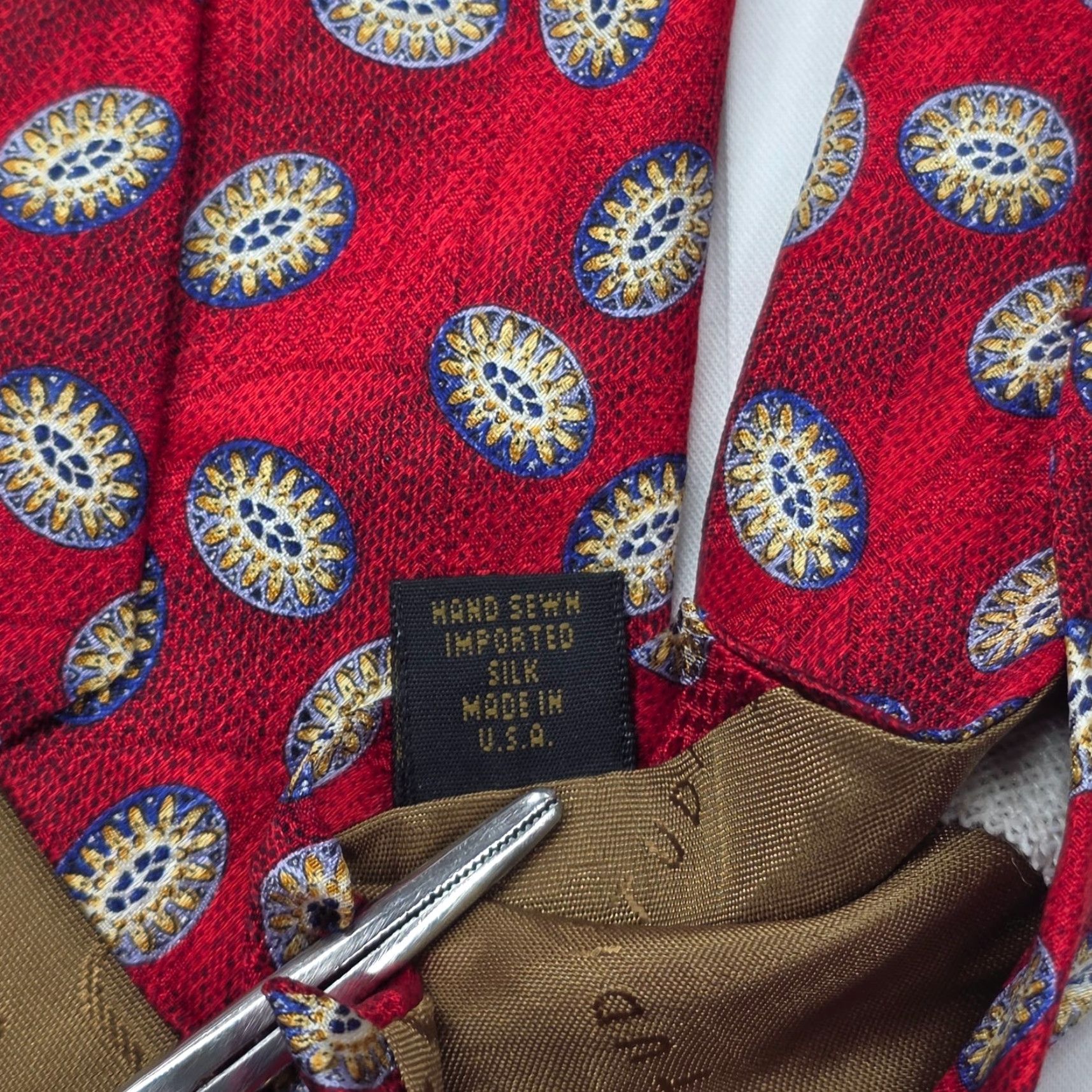 Robert Talbott Robert Talbott Studio Necktie Mens Red Geometric Silk Tie Designer USA Size ONE SIZE - 5 Thumbnail