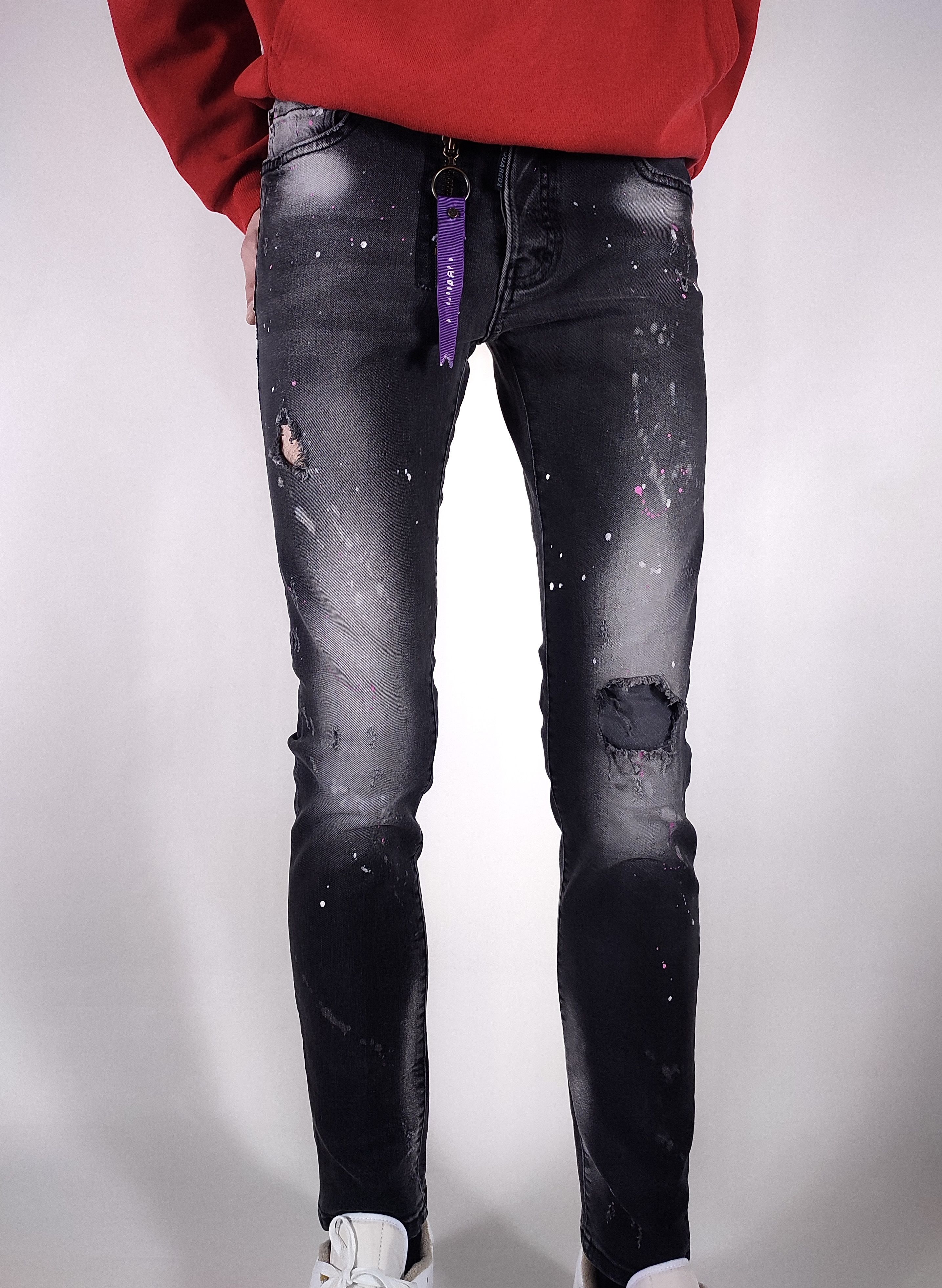 Pre-owned Distressed Denim X Dsquared2 Skinny Splatter Keychain Distressed Denim Pants In Dark Grey