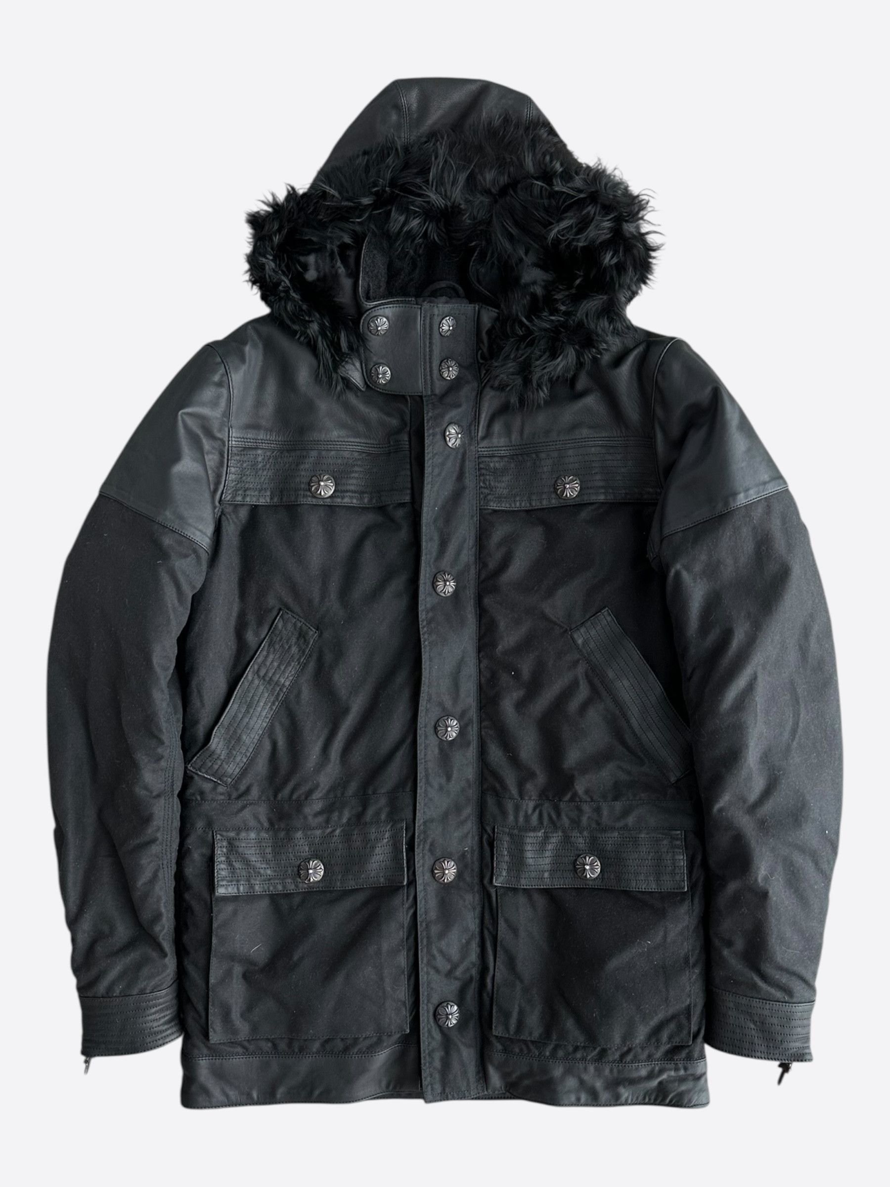 Chrome Hearts Chrome Hearts Black Leather Fleur Parka Jacket Size US S / EU 44-46 / 1 - 1 Thumbnail
