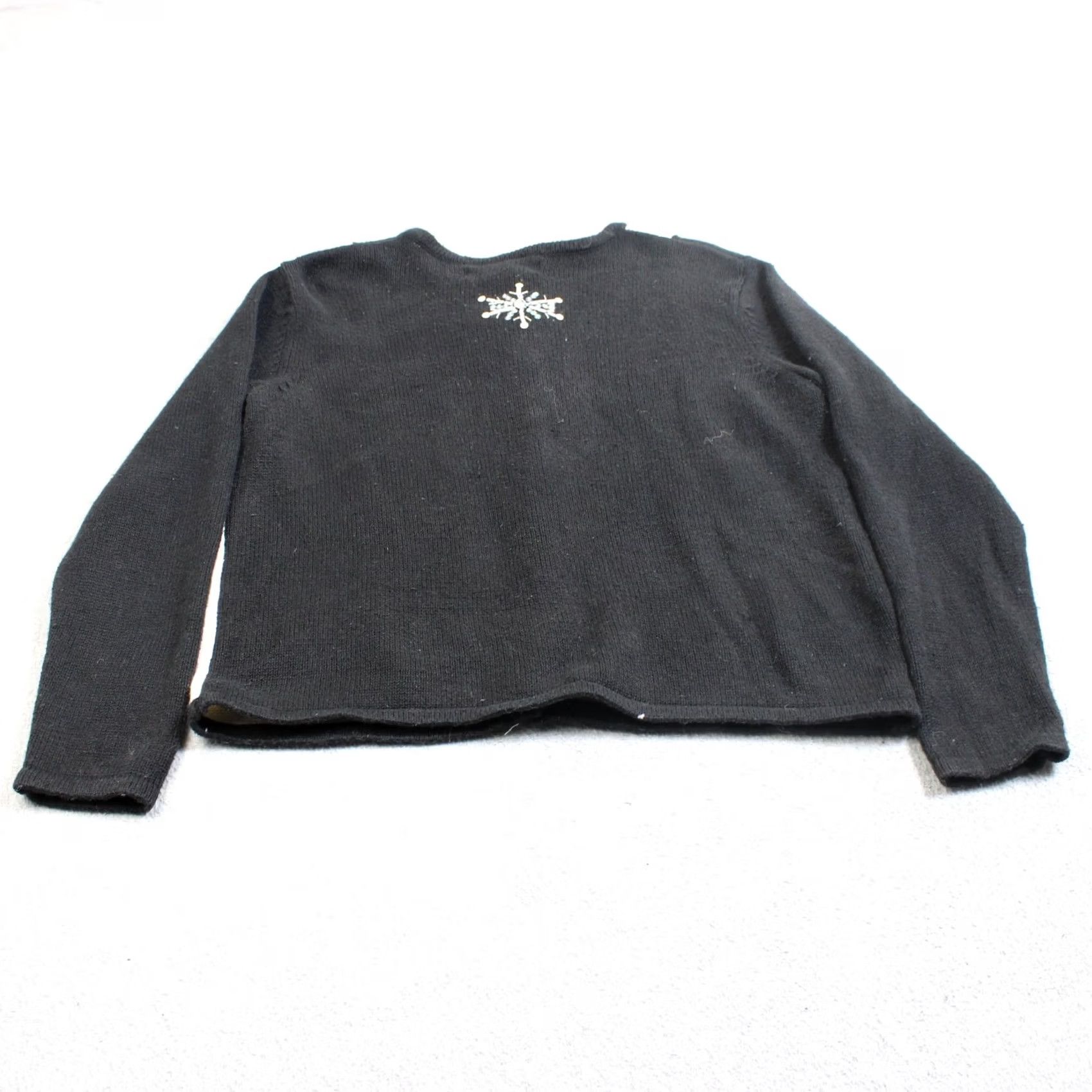 Vintage Tiara International Cardigan Sweater Women Medium Black Snowflake Ramie Blend Christmas Size M / US 6-8 / IT 42-44 - 2 Thumbnail