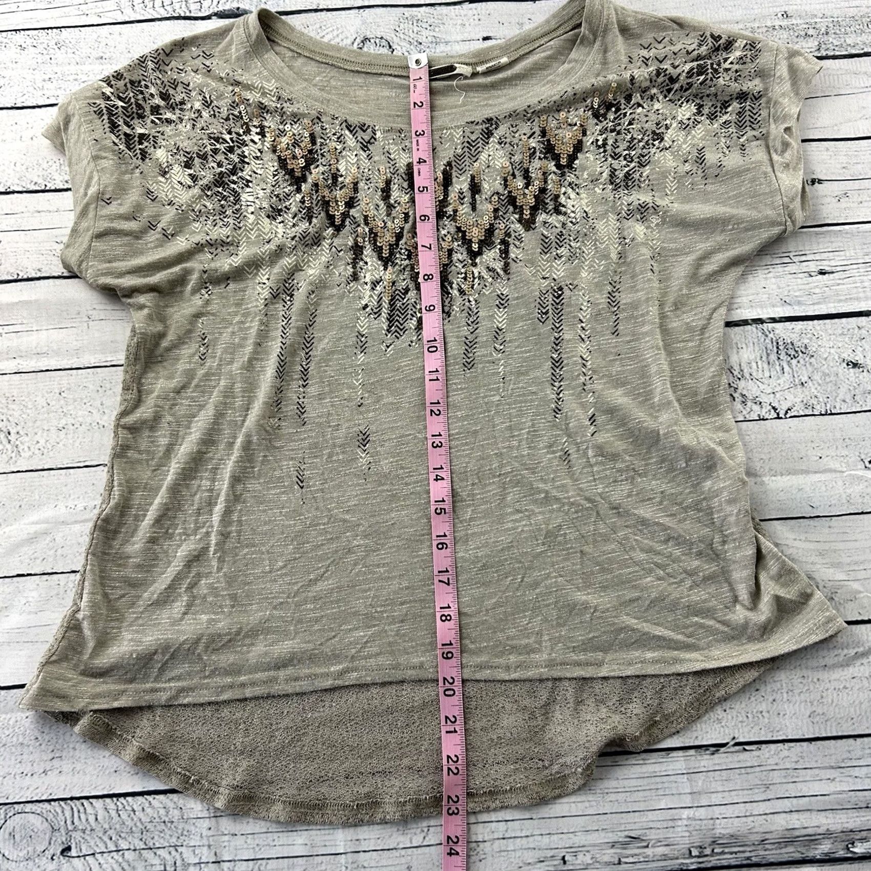 Miss Me Miss Me Gold Short Sleeve Top Women's M Blouse Gold Shirt Women MS Short Sleeve Modern Metal Theme Modern Gold Miss Me Women M Size M / US 6-8 / IT 42-44 - 3 Thumbnail