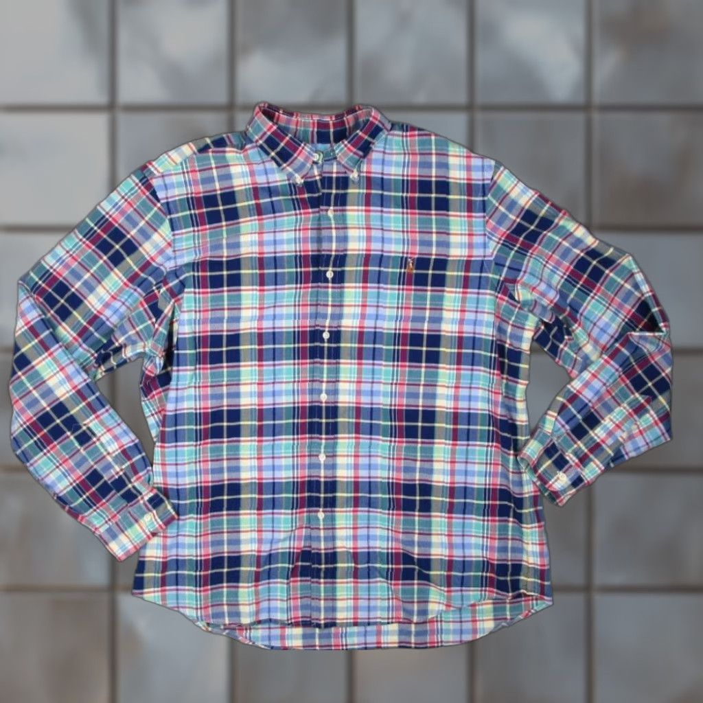 Ralph Lauren VINTAGE Ralph Lauren Shirt Men 2XL Blue Plaid Cotton Long Sleeve Button-Up Casual Size US XXL / EU 58 / 5 - 1 Thumbnail