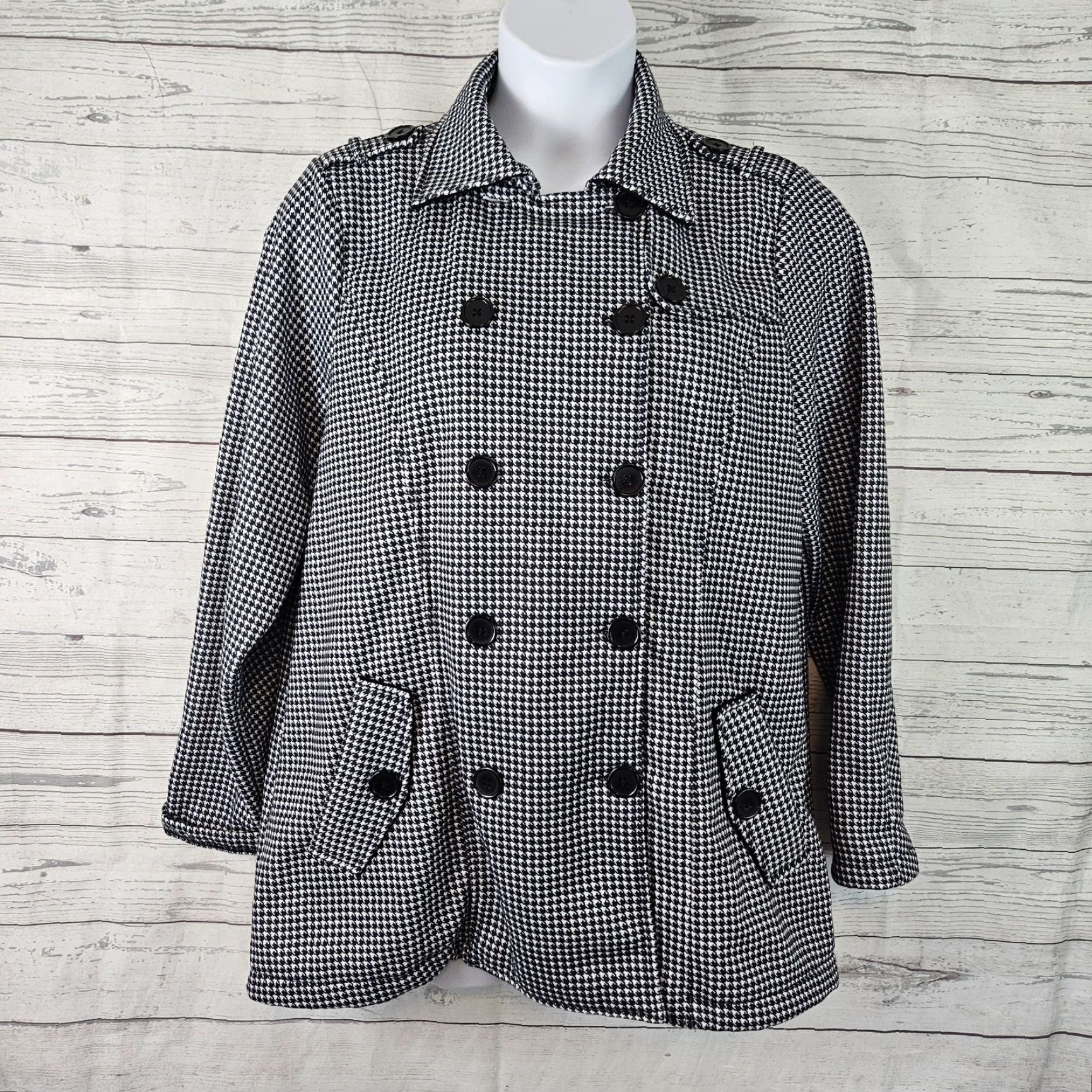 Torrid Torrid Coat Womens Double Breasted 1X Black Houndstooth Size XL / US 12-14 / IT 48-50 - 2 Thumbnail