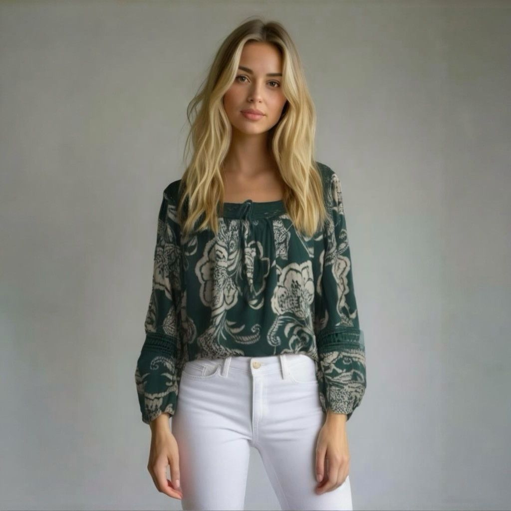 Other Angie Boho Crochet Long Balloon Sleeve Blouse Floral Small Size S / US 4 / IT 40 - 1 Thumbnail