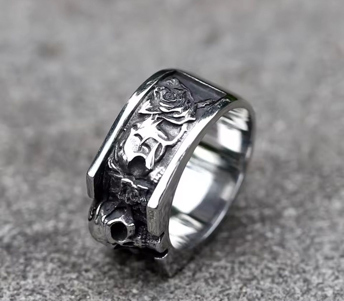 Japanese Brand Rare Retro Skull Rose Stainless Steel Ring Size 9 Size ONE SIZE - 3 Thumbnail