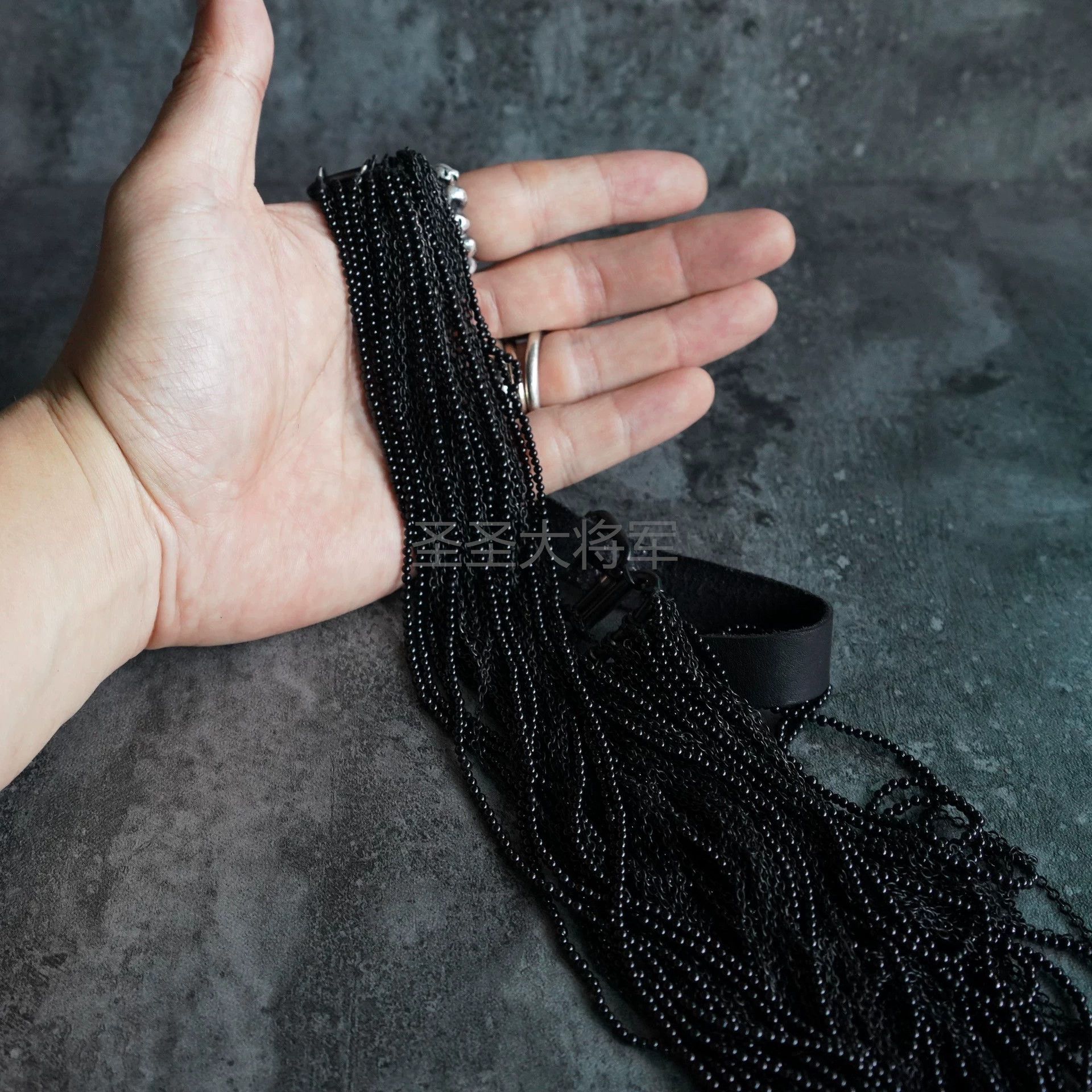 Goti Goti Dark Horsehide Overlay Silver Chain w/ Black Agate Size ONE SIZE - 5 Thumbnail