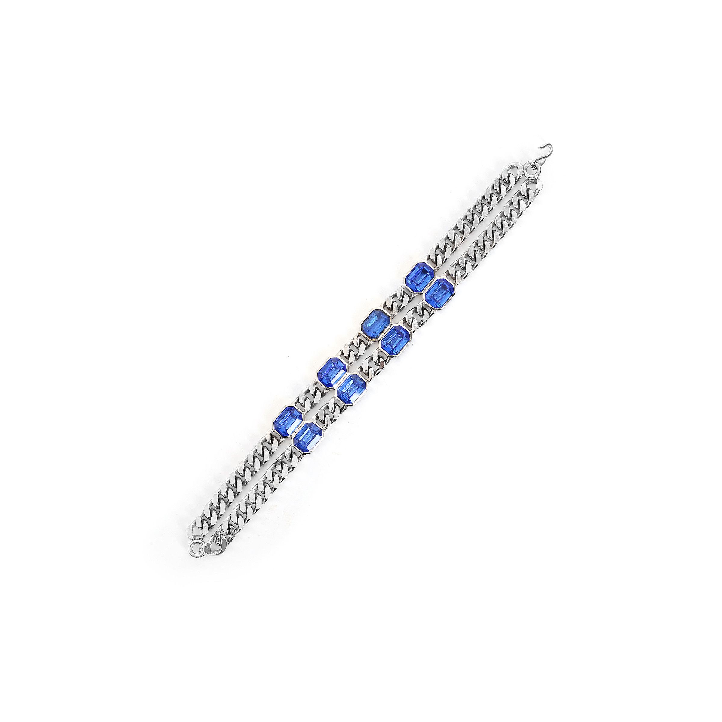 Christian Dior Monsieur Christian Dior Blue Crystal Silver Chain Necklace Size ONE SIZE - 7 Thumbnail