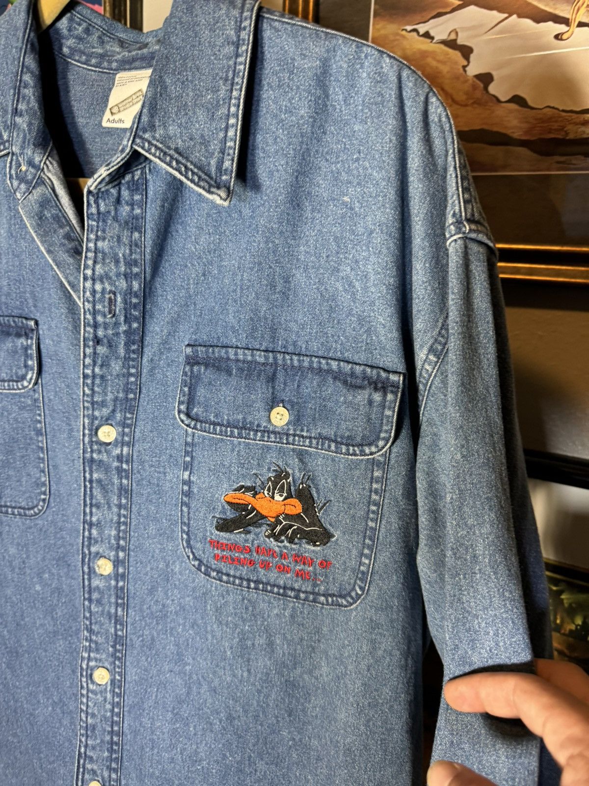 Vintage × Warner Bros Vintage Looney Tunes Denim Button Up Shirt Size US L / EU 52-54 / 3 - 3 Thumbnail