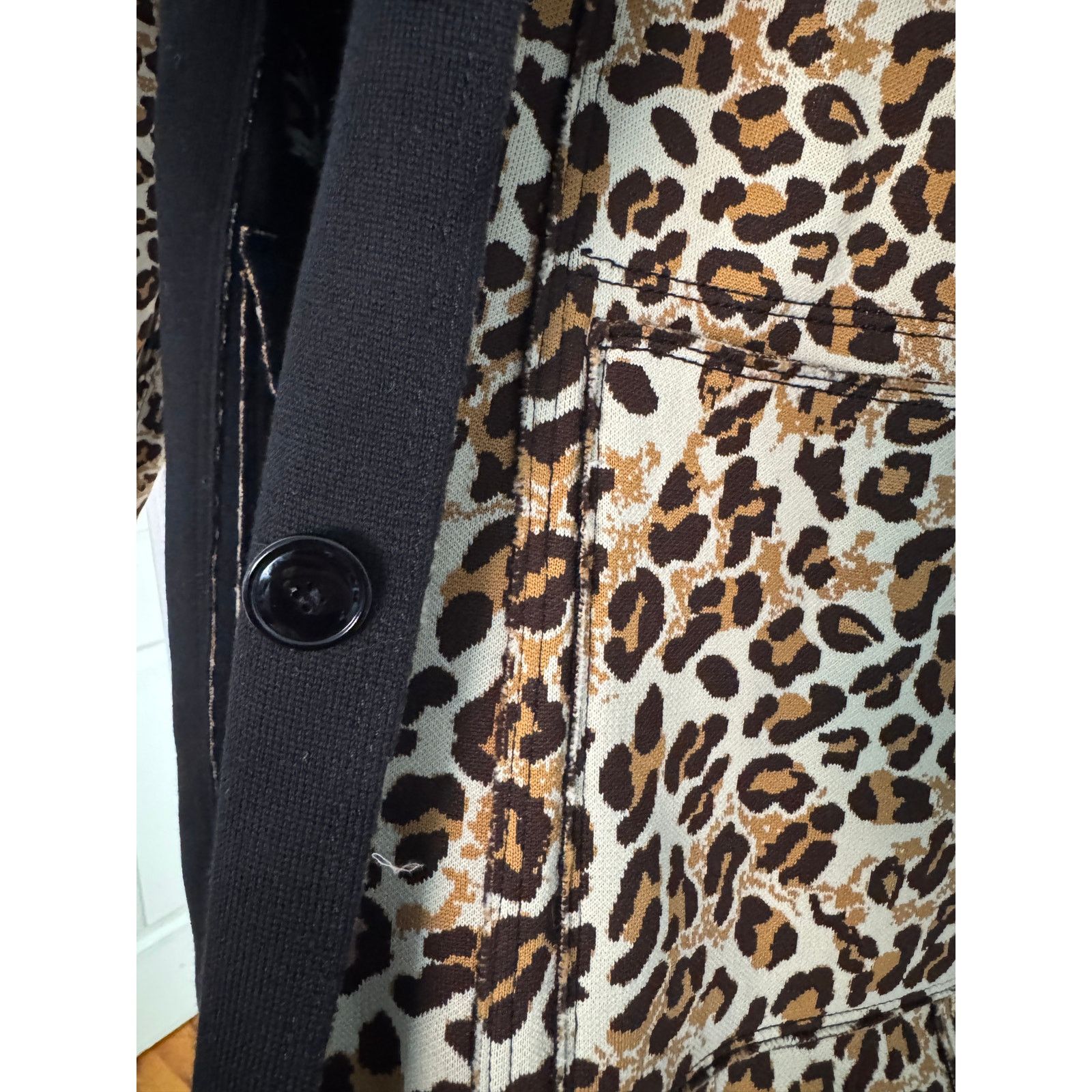 St. John St. John Black/Leopard Print Drop Shoulder Reversible Coat Size S / US 4 / IT 40 - 9 Thumbnail