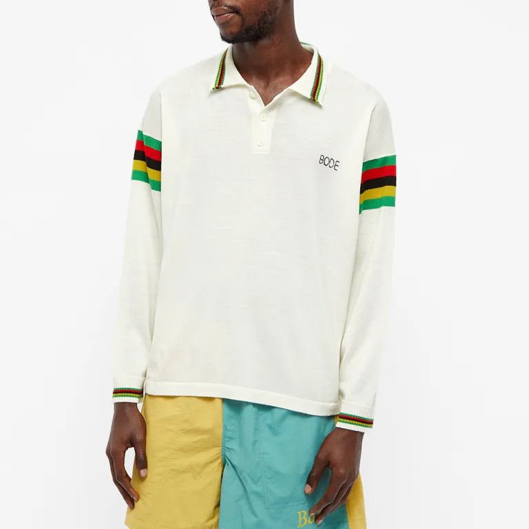 Bode $719 Bode Cycling Stripe Logo Knitted Long Sleeve Polo Size US M / EU 48-50 / 2 - 4 Thumbnail