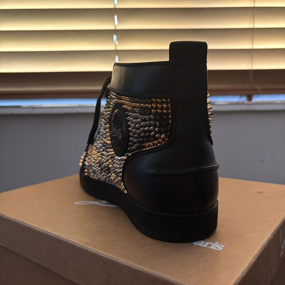 Christian Louboutin Christian Louboutin Black High Top Sneakers Gold Spikes Size US 8 / IT 38 - 9 Thumbnail
