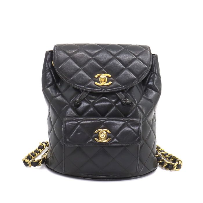 Chanel CHANEL Matelasse Chain Backpack Rucksack Leather Black Vintage Gold  Hardware duma