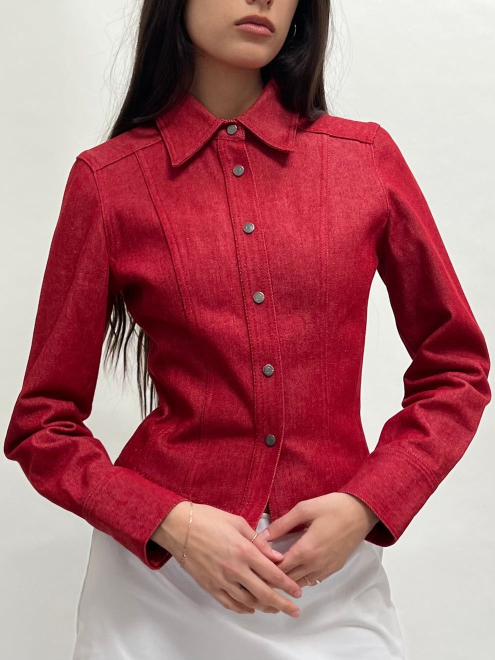 Gucci Gucci by Tom Ford 1999 Red Denim Jacket Size XS / US 0-2 / IT 36-38 - 2 Thumbnail