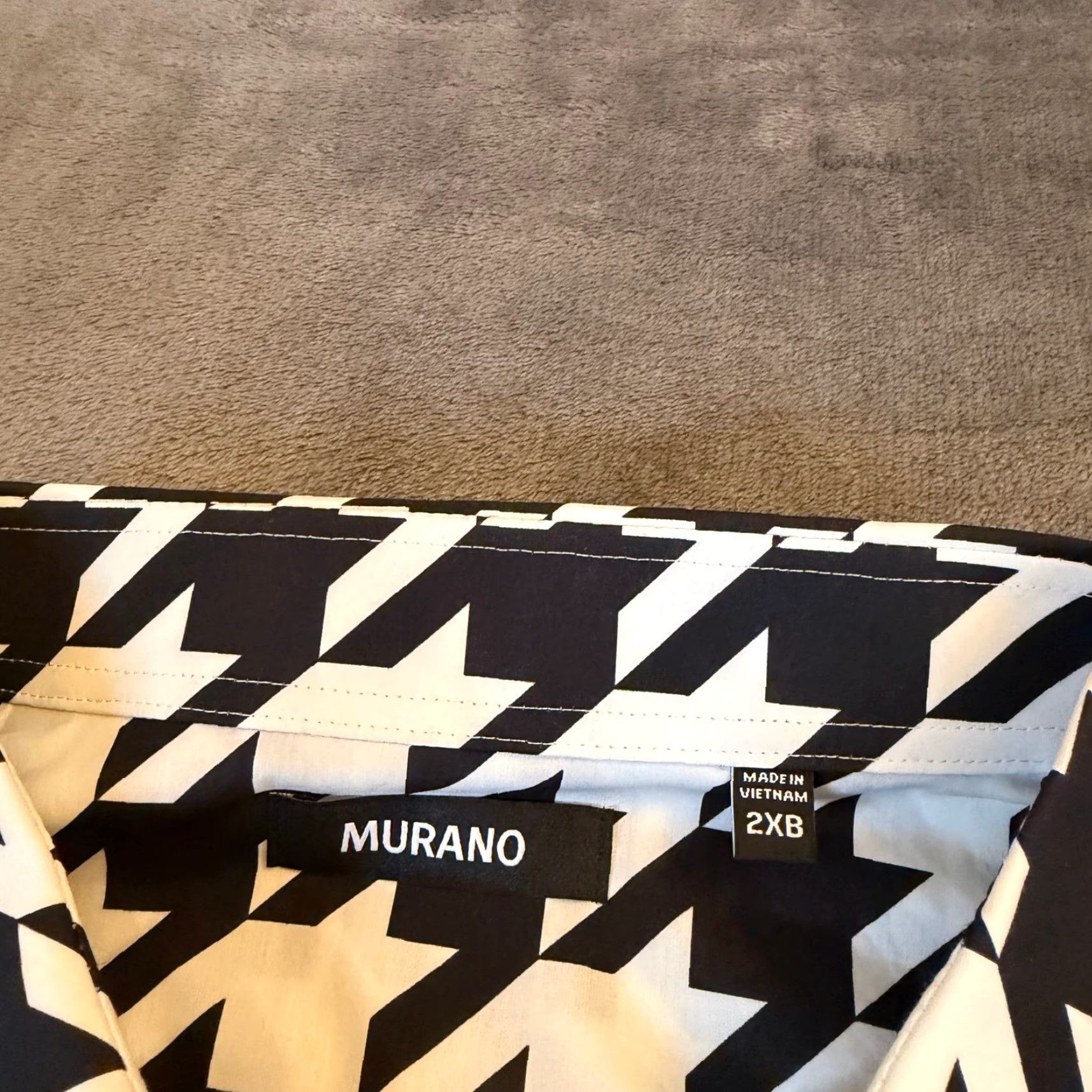 Murano Murano Button-Front Shirt Geometric Houndstooth 100% Cotton Multicolor Black White Green Big & Tall 2XB Mens NWT Size US XXL / EU 58 / 5 - 4 Thumbnail