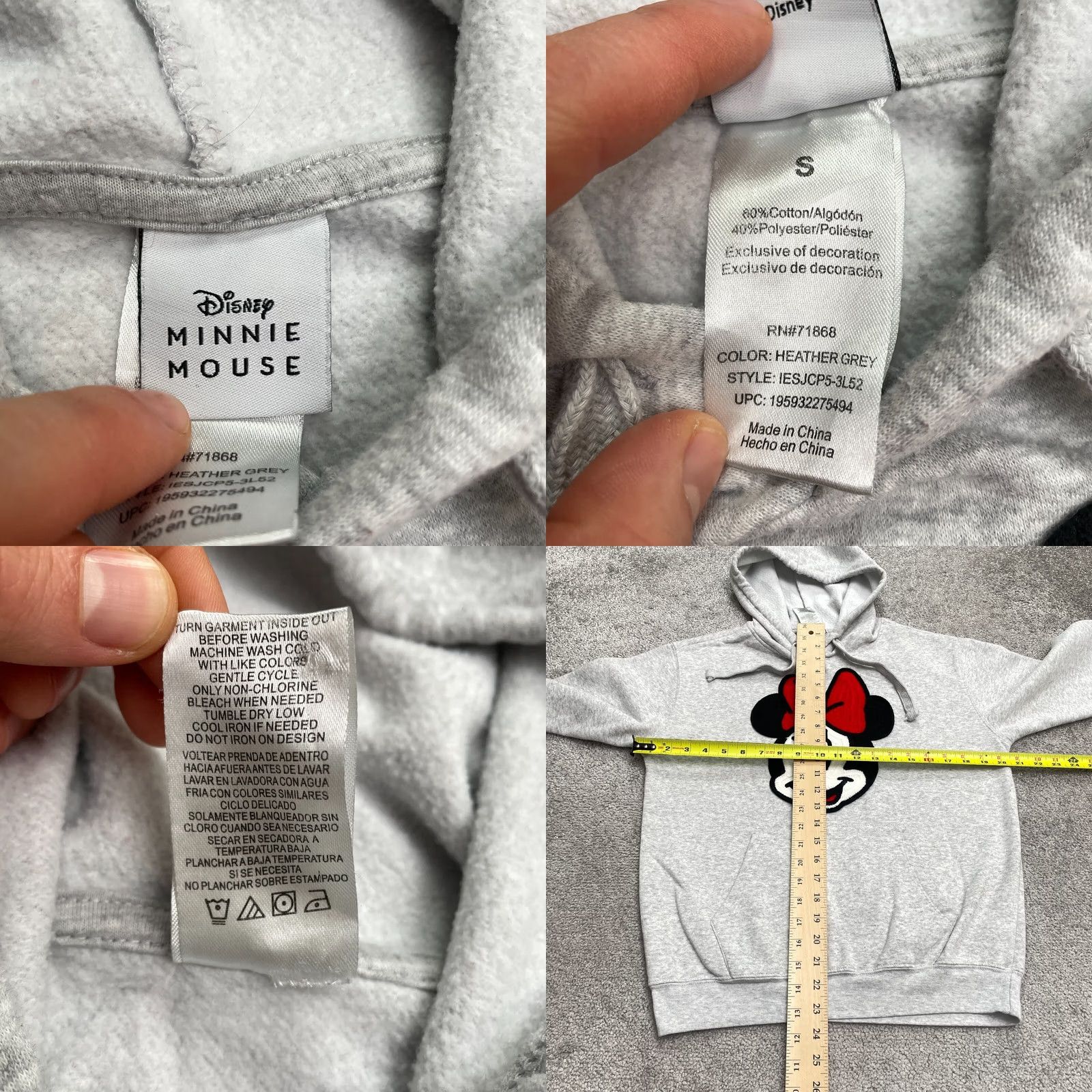 Disney Disney Minnie Mouse Womens Embroidered Hoodie Sweatshirt Small Gray Pullover Size S / US 4 / IT 40 - 8 Thumbnail