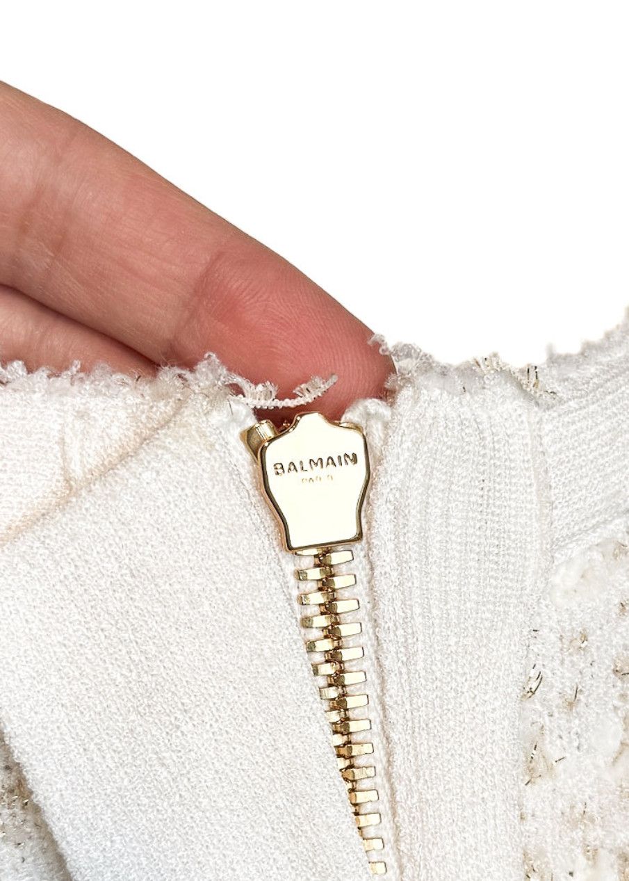Balmain Balmain Ivory Gold Studded Embellished Tweed Dress Size XXL / US 16-18 / IT 52-54 - 8 Thumbnail