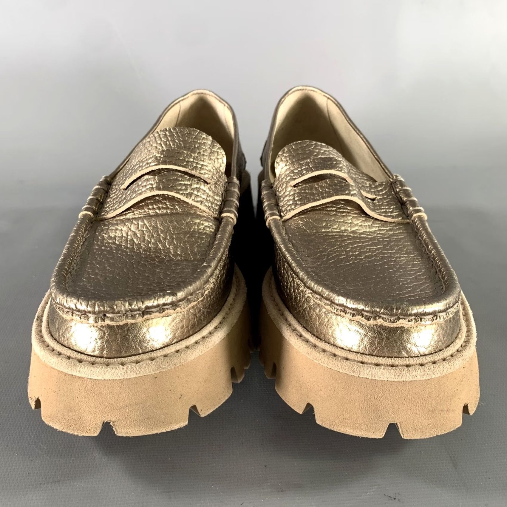 Pedro Garcia PEDRO GARCIA Loafer Flats Size 8 Gold Tan Metallic Pebble Grain Size US 8 / IT 38 - 4 Thumbnail