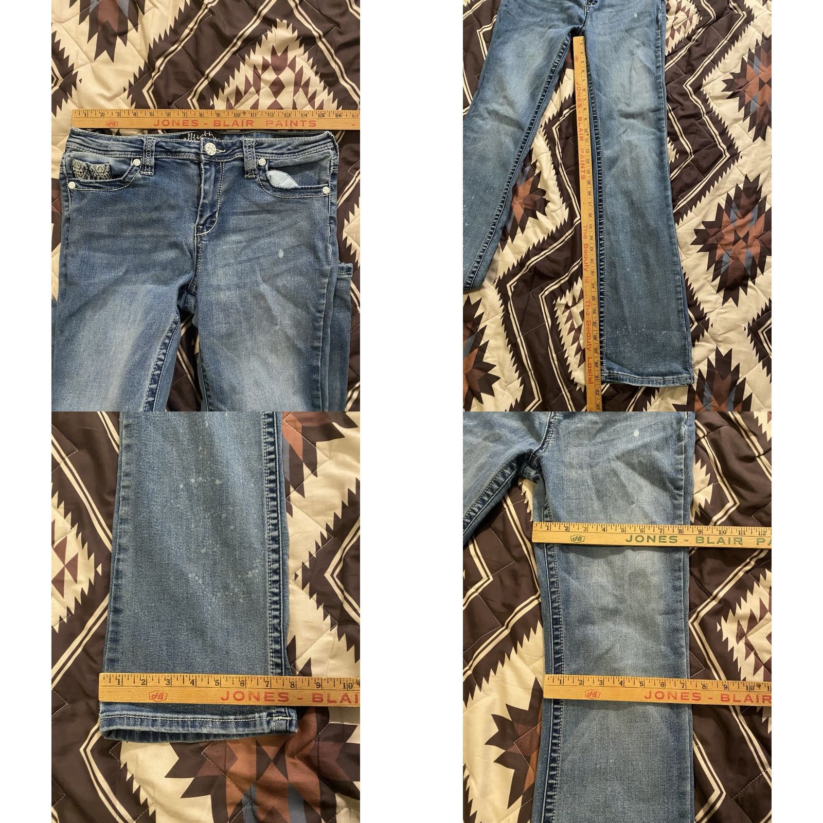Affliction Affliction Jade Women’s Bootcut Jeans Regular Low Rise 31 Embroidered Embellished Blue Denim Stretch Pockets Size 24" / US 00 / IT 34 - 9 Thumbnail