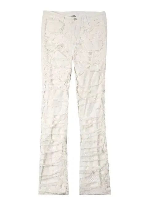 VIBE Trendy lace multi-layer ruined heavy industry white jeans Size US 30 / EU 46 - 3 Thumbnail