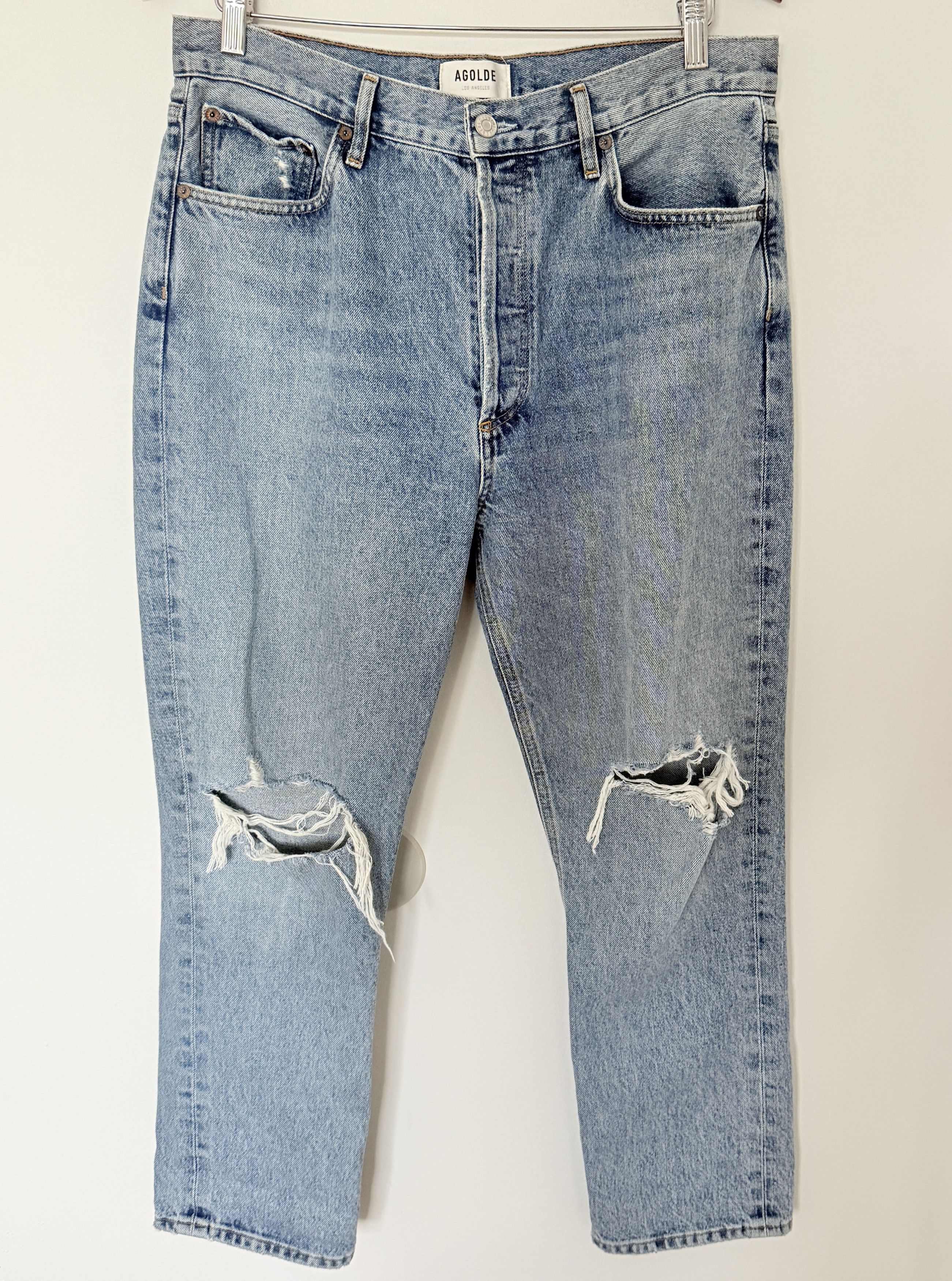 Agolde AGOLDE Riley High Rise Straight Crop Jean Distressed Cotton Size 32" / US 10 / IT 46 - 2 Thumbnail