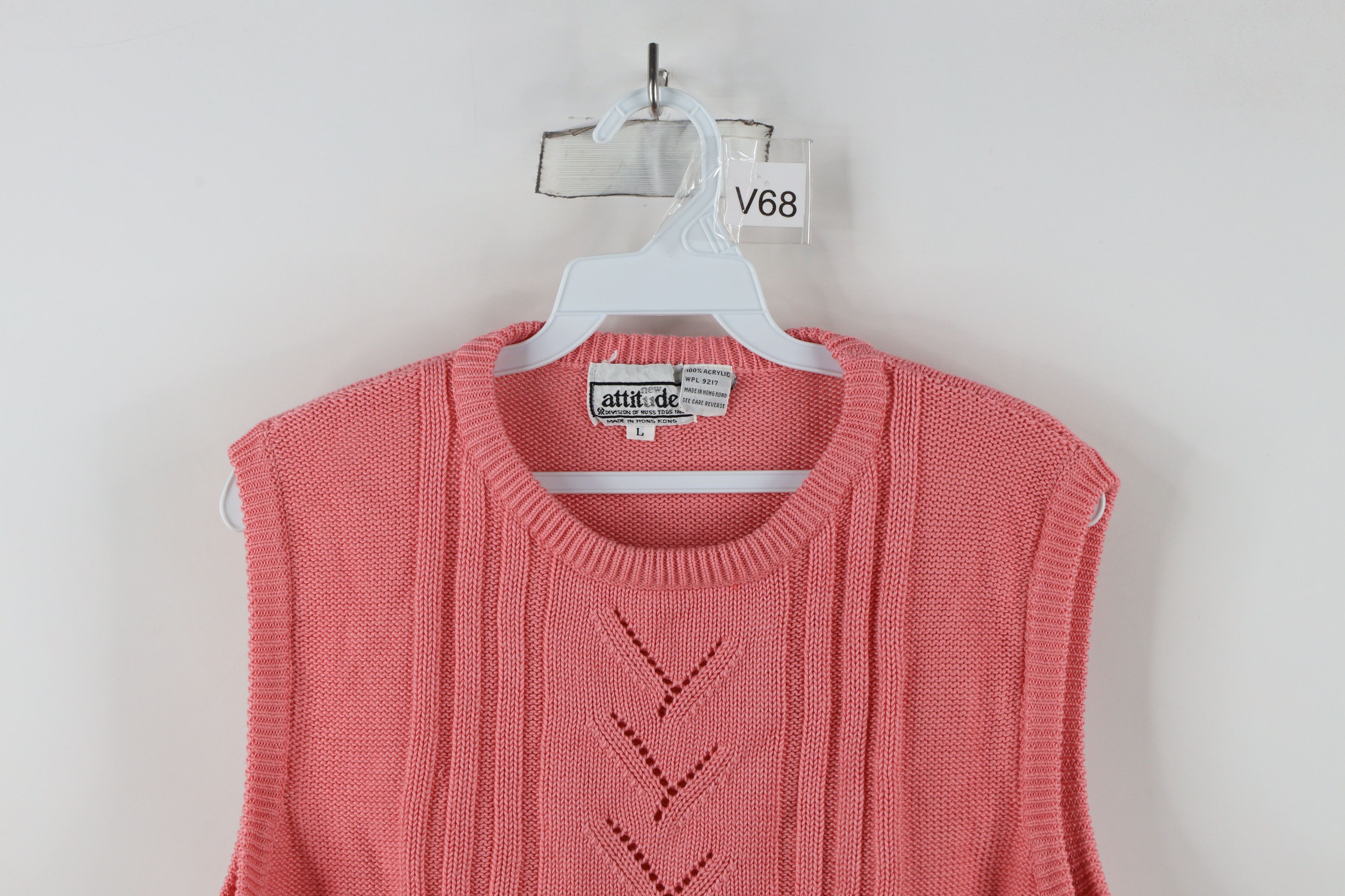Vintage Vintage 90s Streetwear Chunky Ribbed Knit Sweater Vest Pink Size L / US 10 / IT 46 - 2 Thumbnail