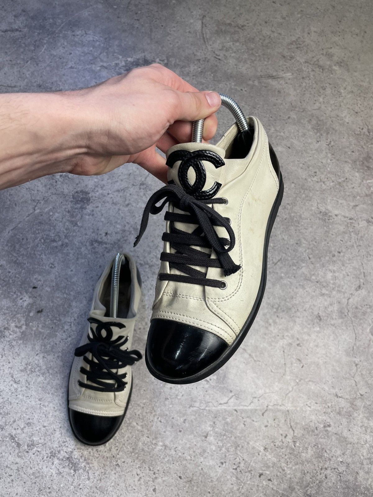 Chanel Chanel White Beige High Top Sneakers Size US 7 / IT 37 - 8 Thumbnail
