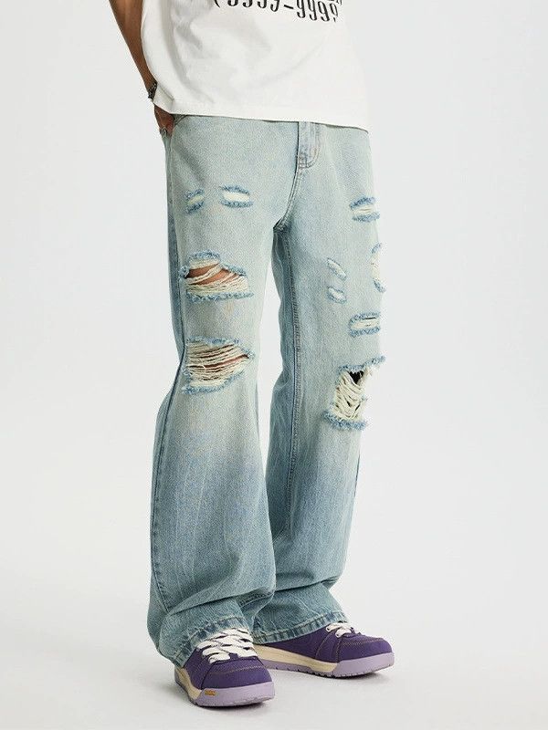 Japanese Brand × Jean Men's ripped loose straight high street jeans Size US 32 / EU 48 - 2 Thumbnail