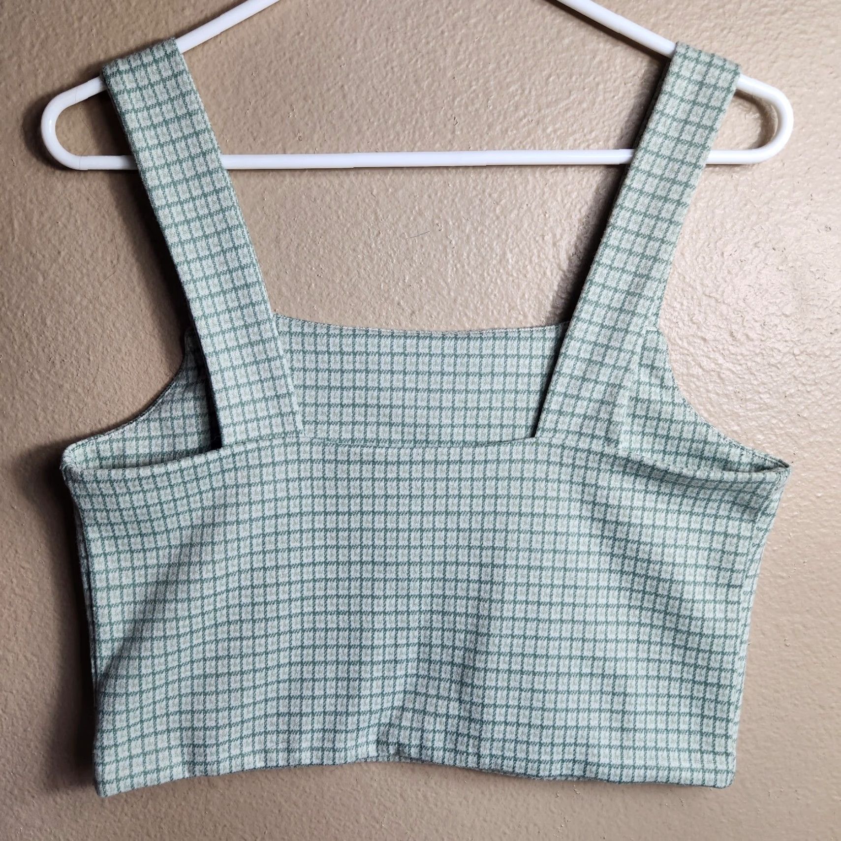American Eagle Outfitters American Eagle Outfitters Womens |L| Light Green Mini Plaid Wide Strap Crop Top Shirt Tank Cropped Square Neck Sleeveless Bohemian Preppy Casual Size L / US 10 / IT 46 - 2 Thumbnail