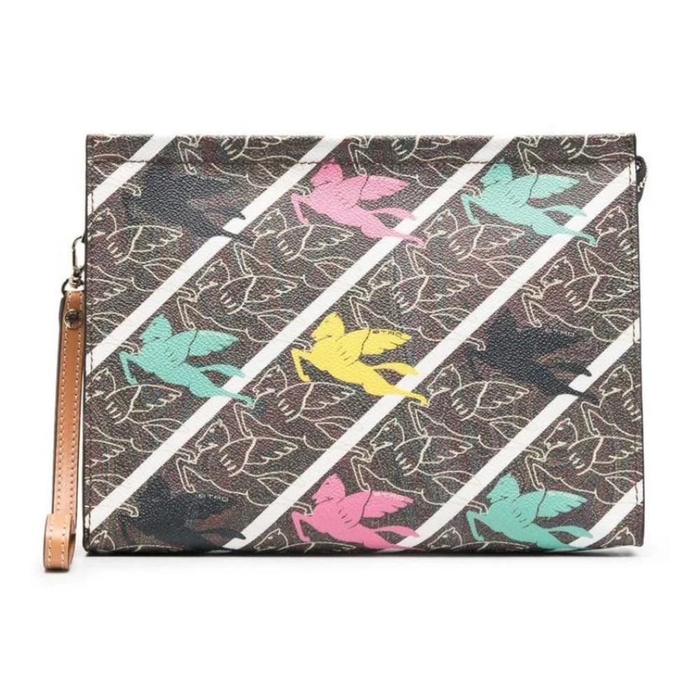 ETRO Paisley and Pink and Turquoise Pegasus Logo Clutch Bag
