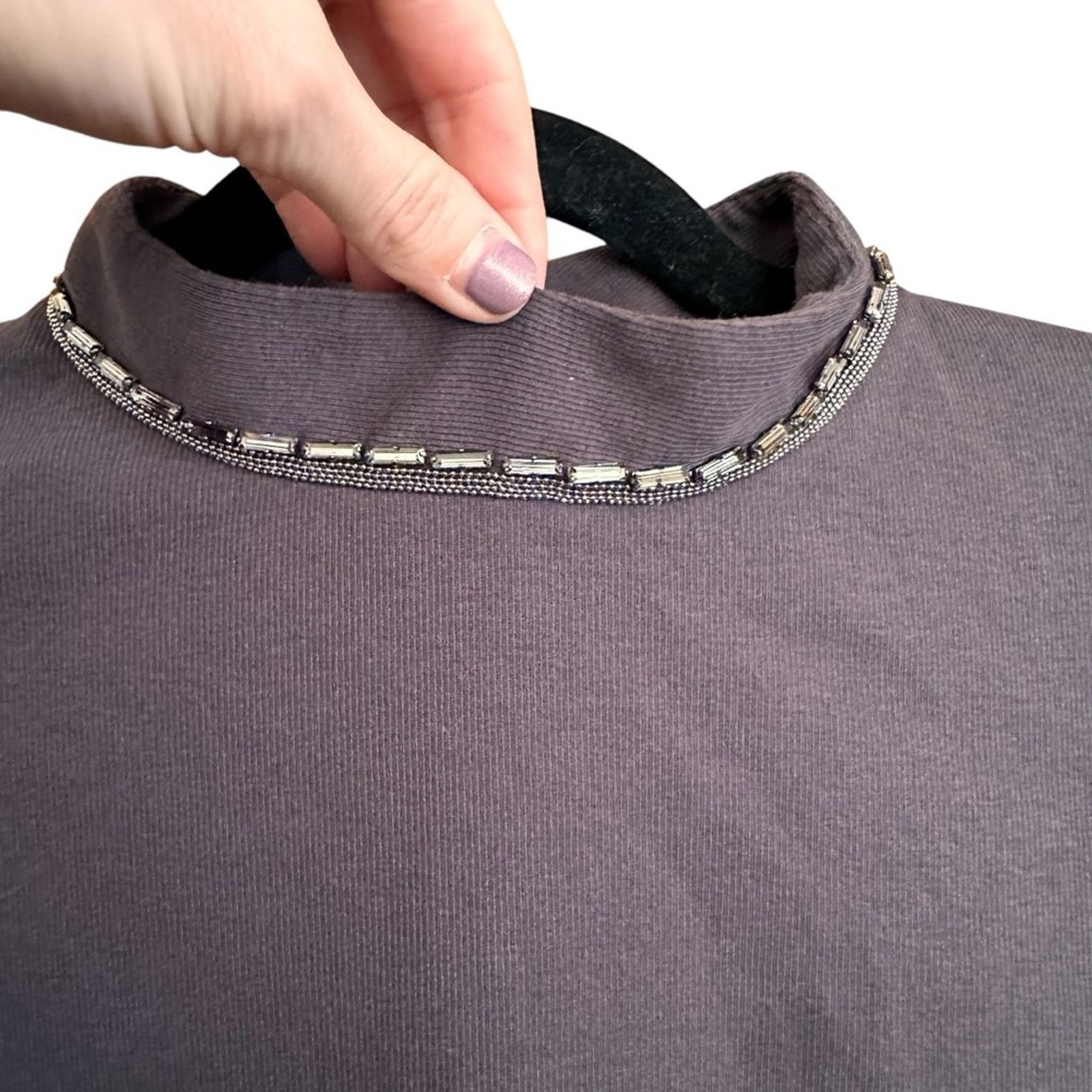 Fabiana Filippi Fabiana Filippi Embellished Ribbed Tee – Black/Gray – Size M Size M / US 6-8 / IT 42-44 - 3 Thumbnail