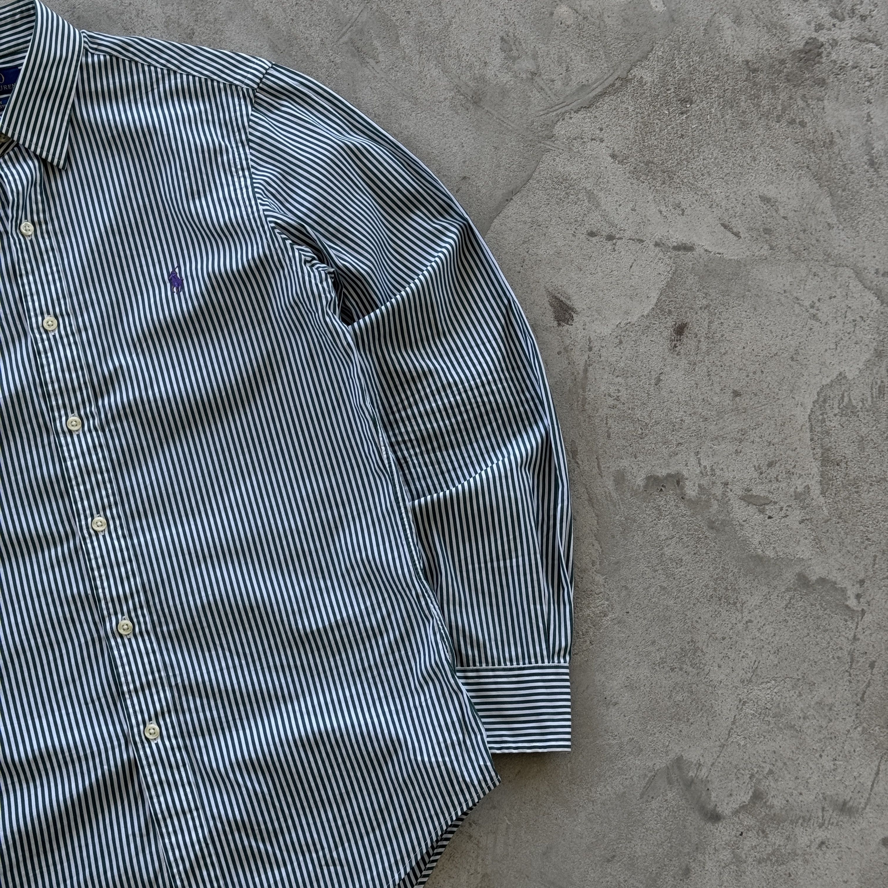 Polo Ralph Lauren Polo Ralph Lauren Green White Striped Slim Fit Shirt Small Size US S / EU 44-46 / 1 - 2 Thumbnail