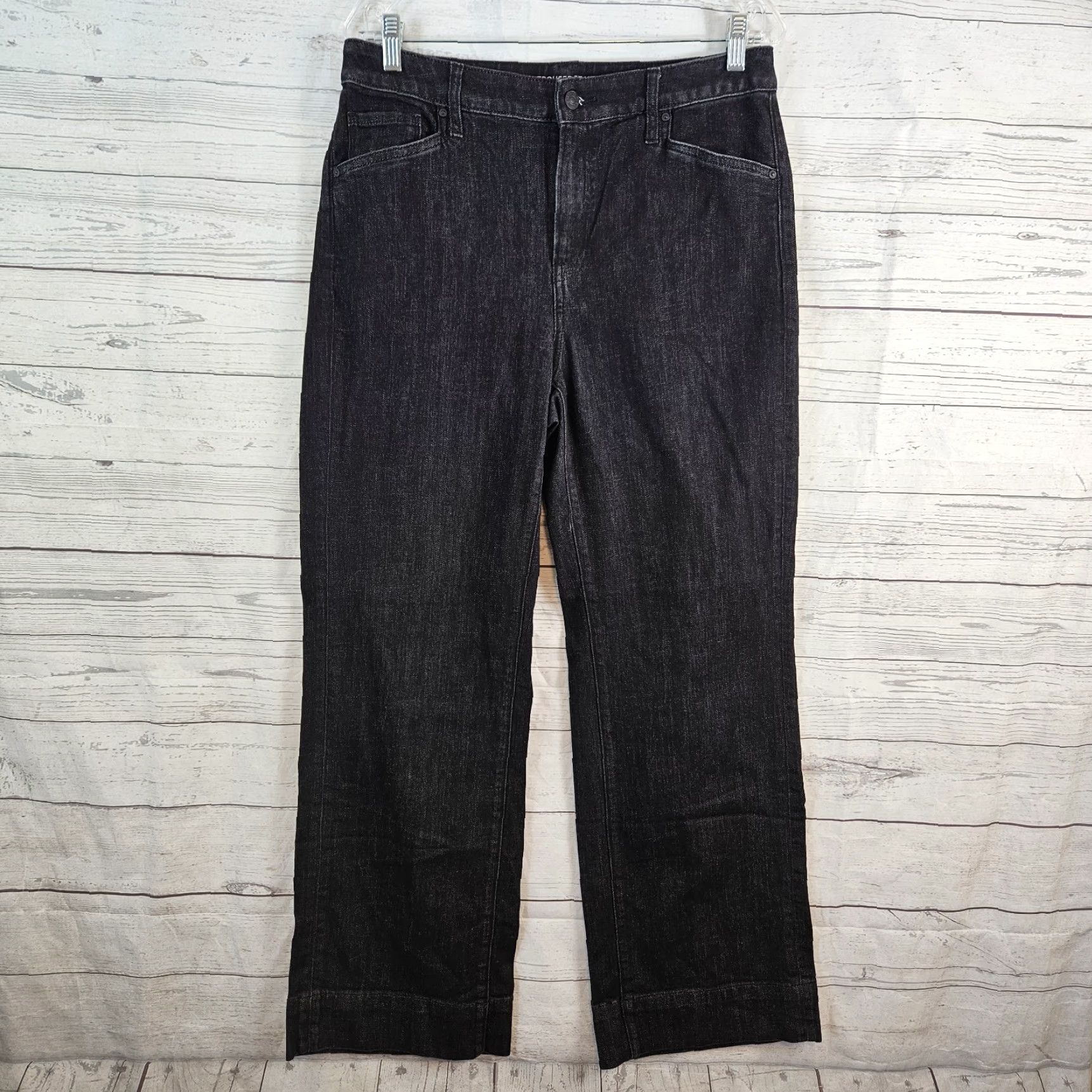 Vintage Chico's Jeans Trouser Wide-Leg High Rise Cotton Blend Black 10 Regular Inseam 29.5 in Solid Zip Womens Size 32" / US 10 / IT 46 - 2 Thumbnail