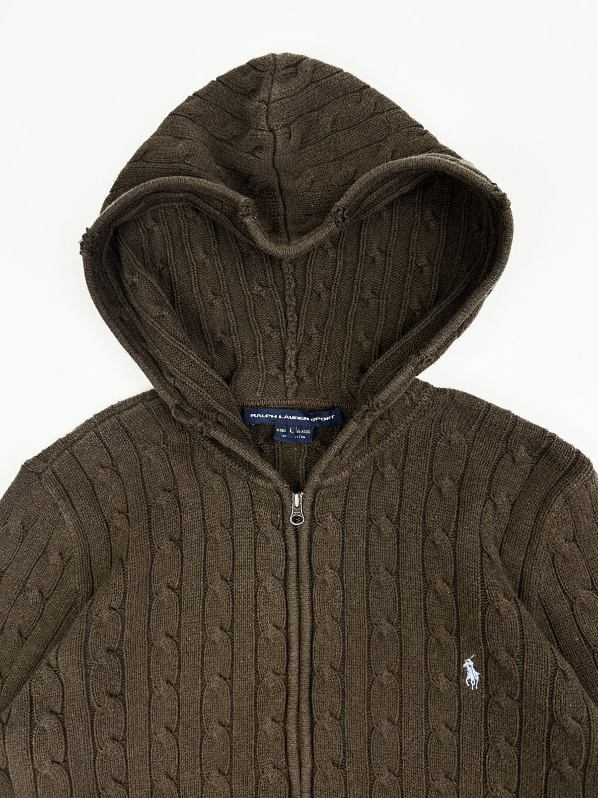 Ralph Lauren Sport Vintage Ralph Lauren Knitted Zip Hoodie Sweater Rare Bronw Size L / US 10 / IT 46 - 7 Thumbnail