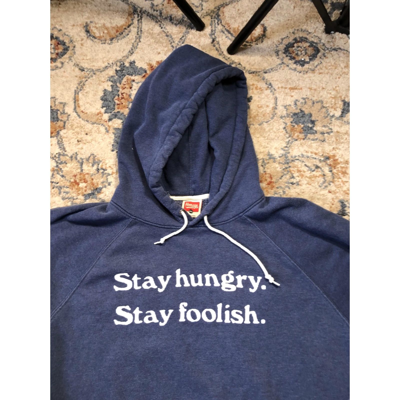 Vintage Homage Hoodie Sweatshirt Mens 3XL Blue Stay Hungry Stay Foolish Pullover Raglan Hooded Pockets Graphic Print Fleece Size US XXL / EU 58 / 5 - 2 Thumbnail